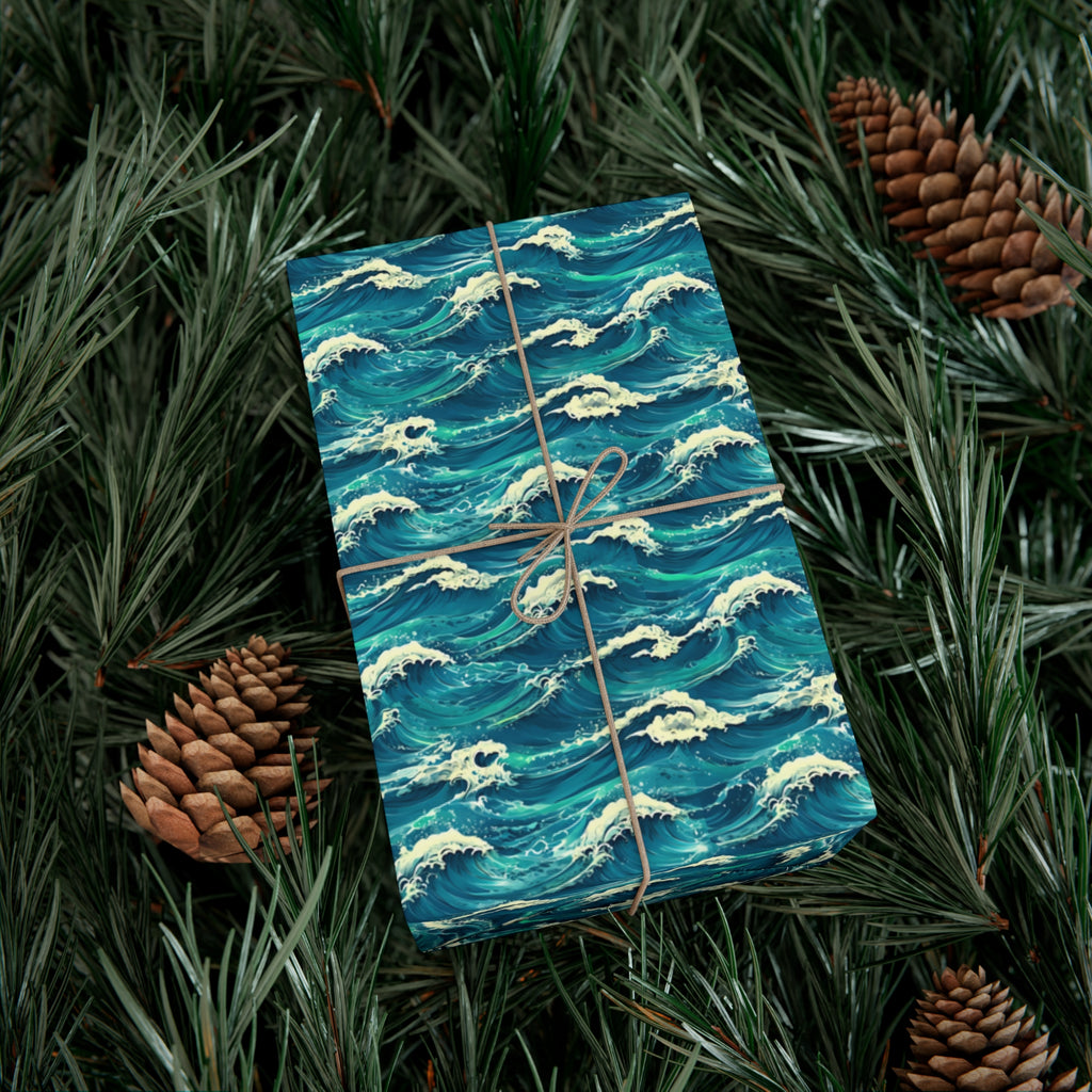 Wrapping Paper Set, Ocean Wave Design, Gift Wrap Roll, Sea Colors, Birthday Gift Packaging, Holiday Wrap, Craft Paper, Party Supplies