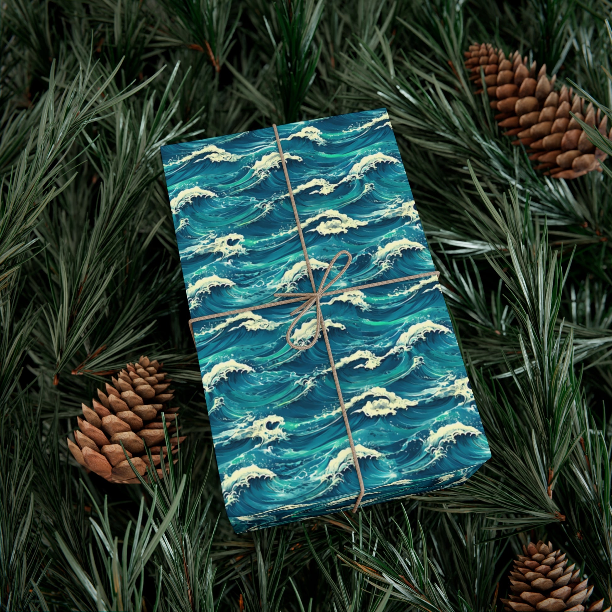 Wrapping Paper Set, Ocean Wave Design, Gift Wrap Roll, Sea Colors, Birthday Gift Packaging, Holiday Wrap, Craft Paper, Party Supplies