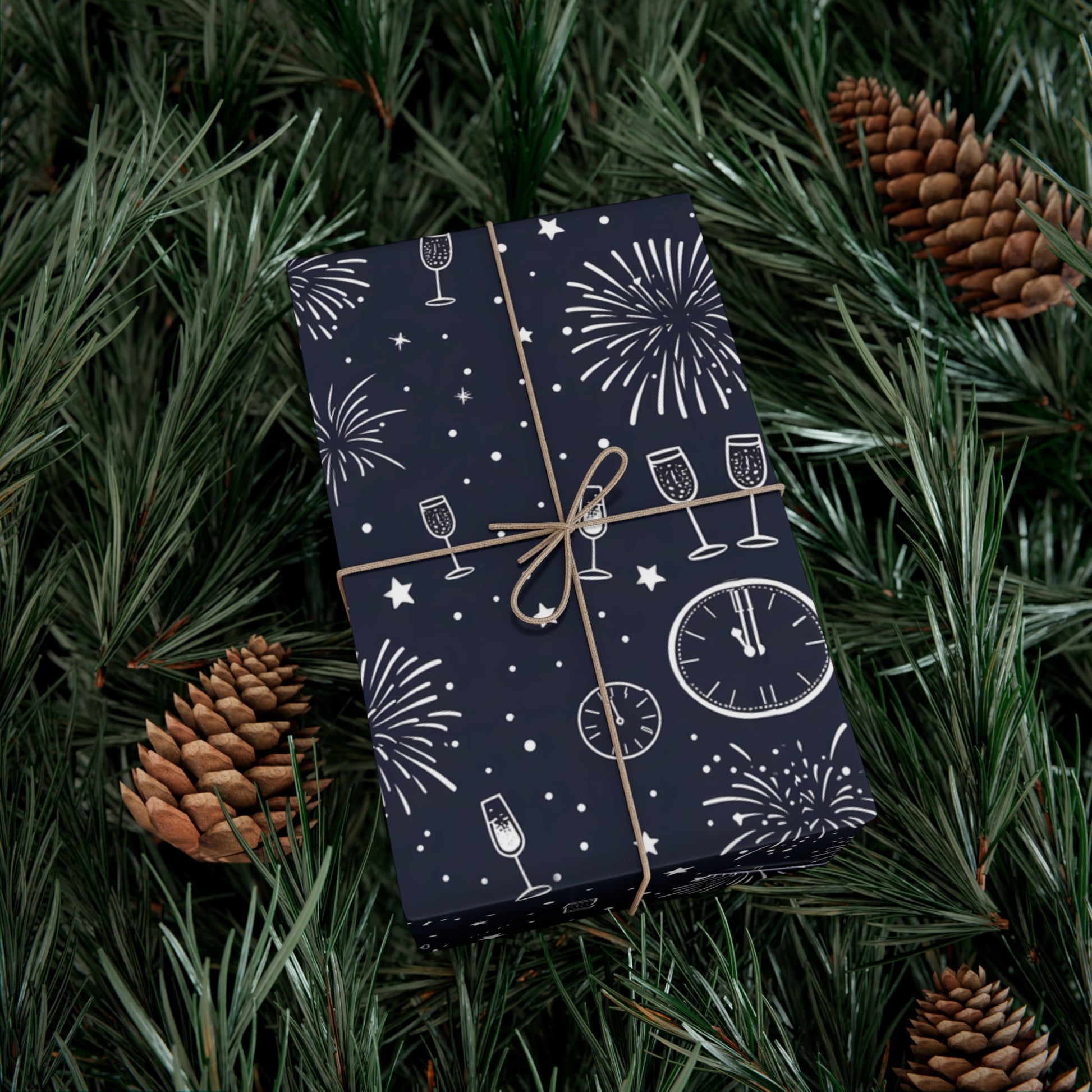 Gift Wrap Papers - New Year's Eve Celebration Pattern With Fireworks And Champagne, Holiday Gift Wrap, Wrapping Paper, Party Supplies,