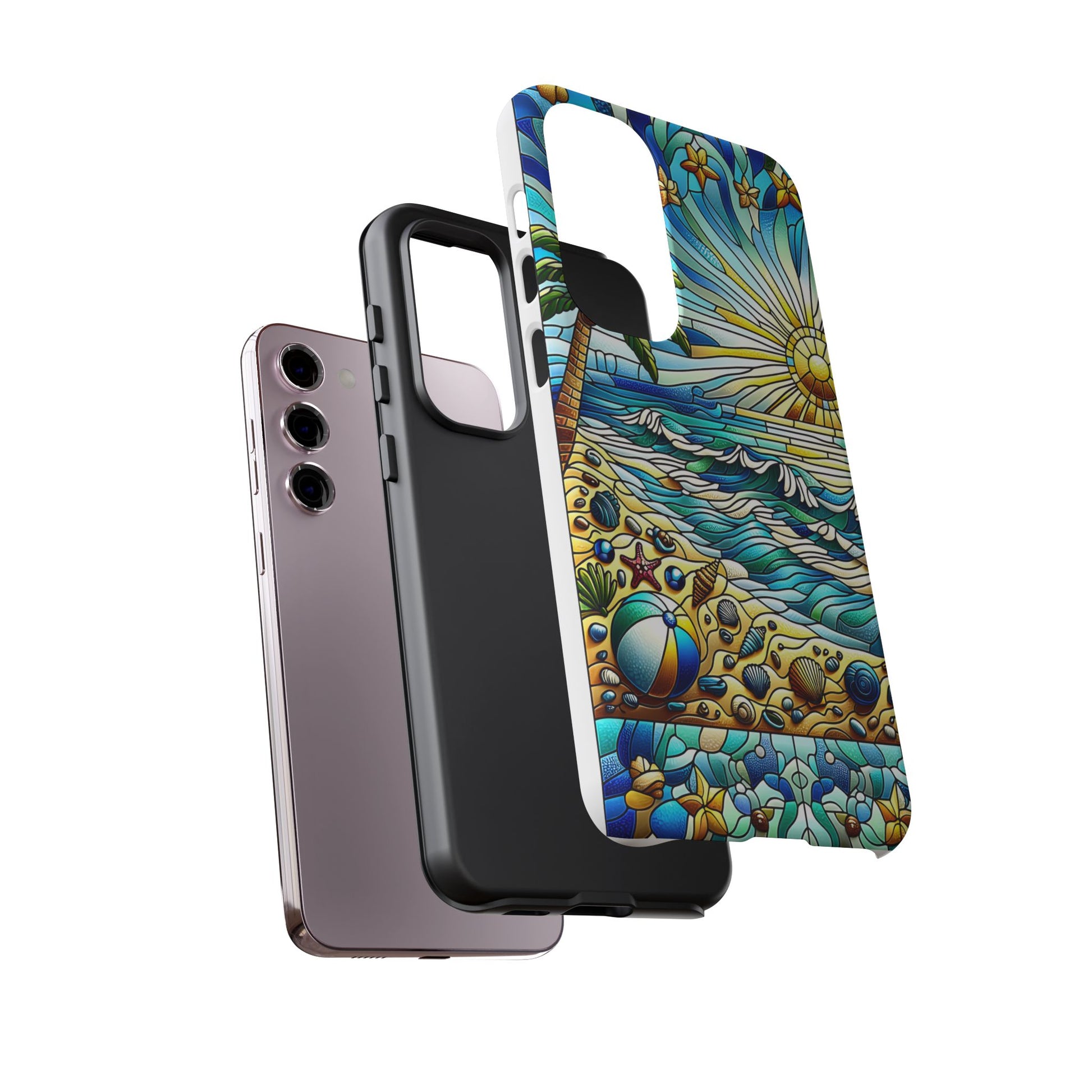 Stained Glass Tough Case, Protective Phone Case, Nature Inspired Smartphone Case, Summer Beach Play Day Phone Cover, Tough Phone Case for