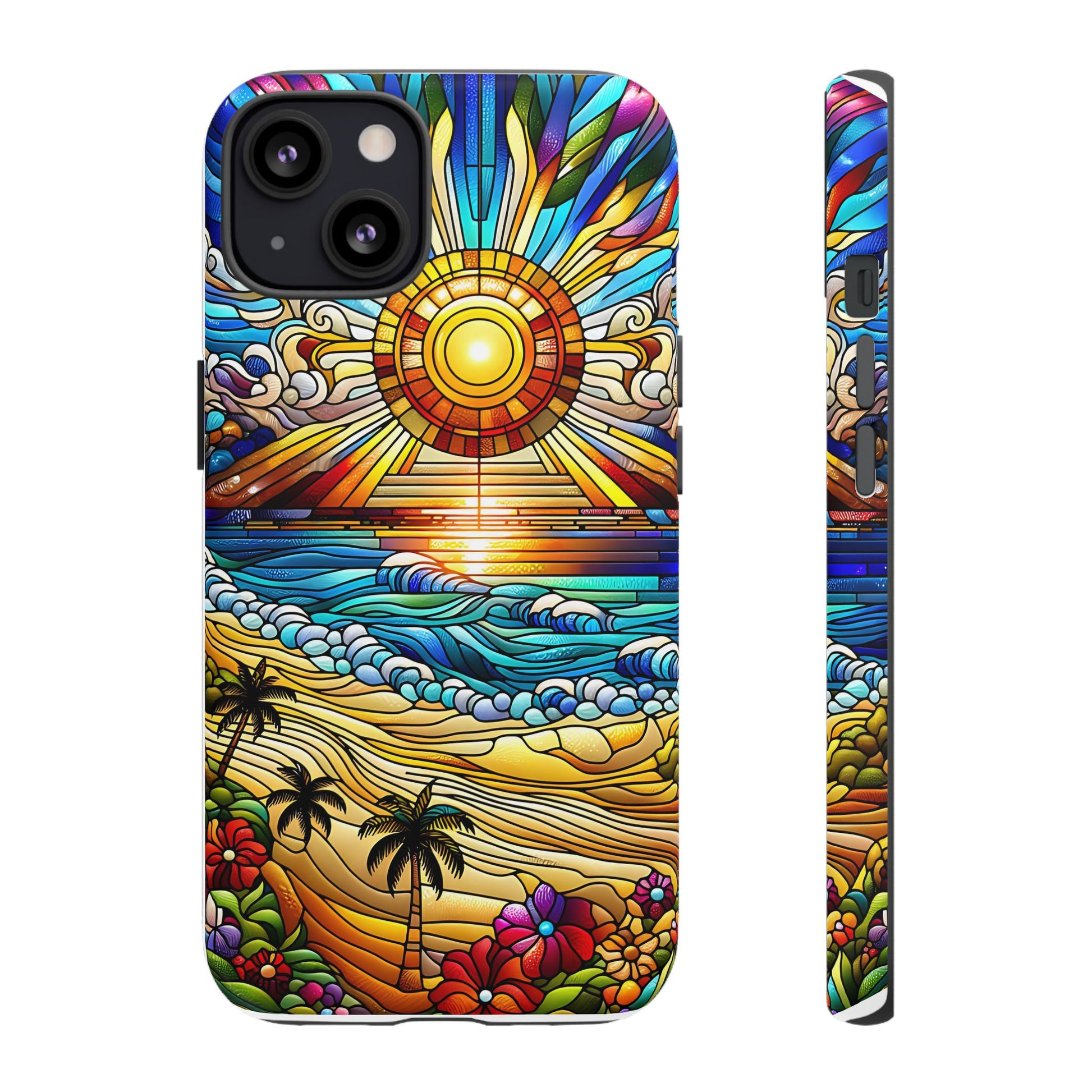 Stained Glass Tough Cases, Protective Phone Case, Nature Inspired Smartphone Cover, Beach Day Summer Accessories, Ocean Lover Gift