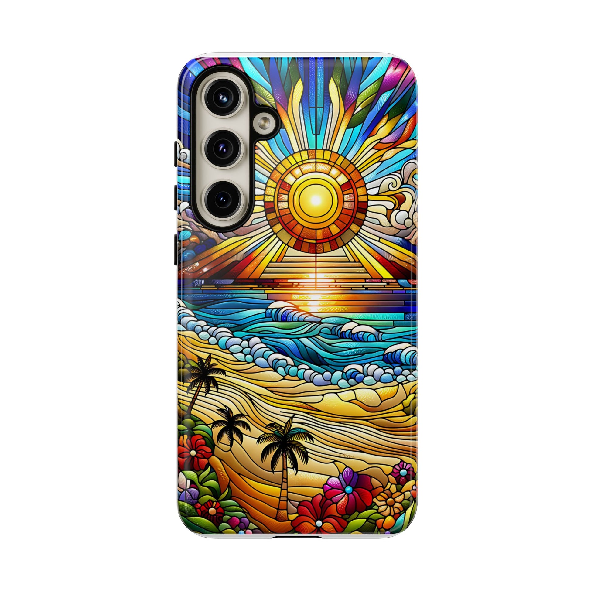 Stained Glass Tough Cases, Protective Phone Case, Nature Inspired Smartphone Cover, Beach Day Summer Accessories, Ocean Lover Gift