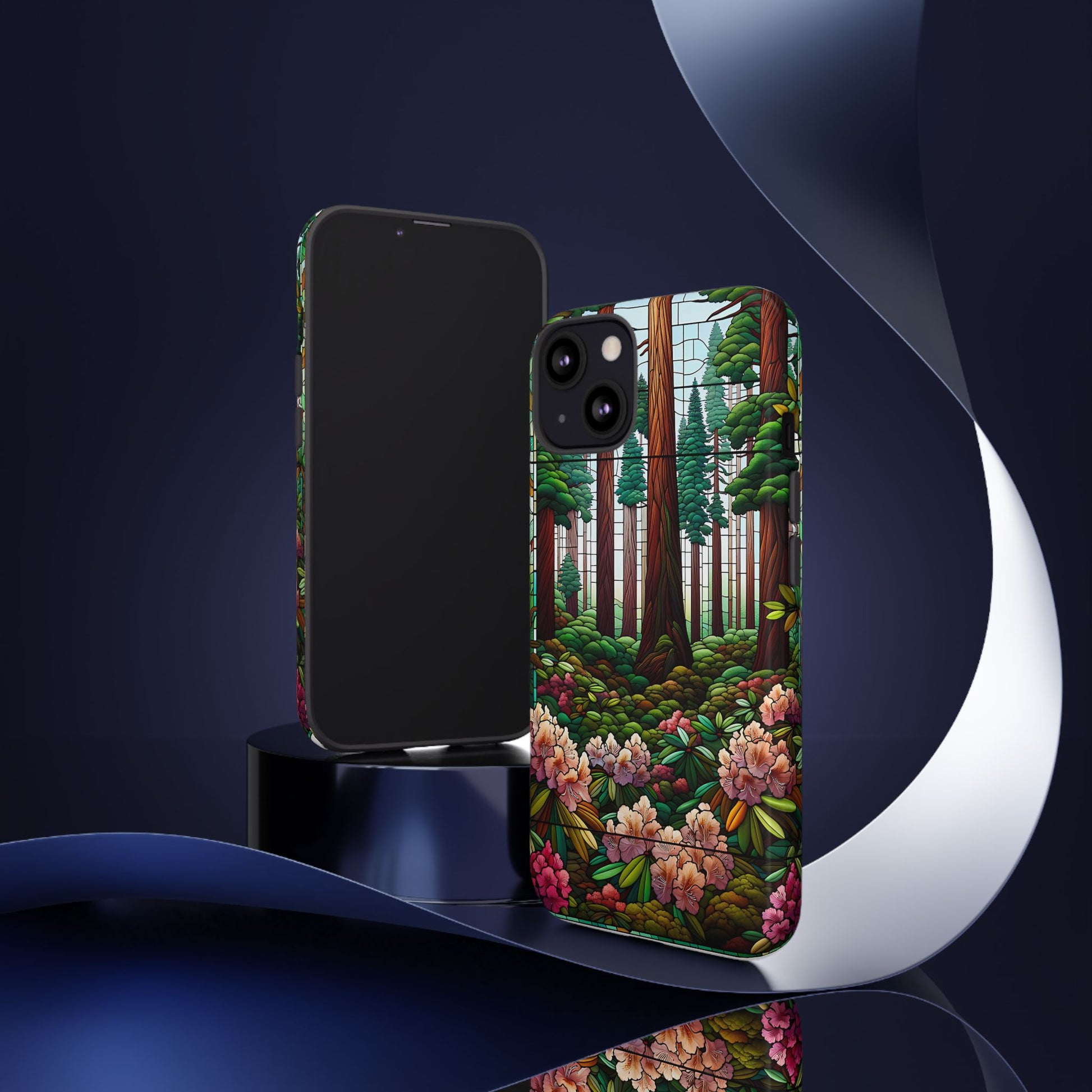 Nature Inspired Tough Cases - Redwood Trees & Rhododendrons Stained Glass iPhone Cover, Protective Phone Shell, Unique Samsung Galaxy Case,