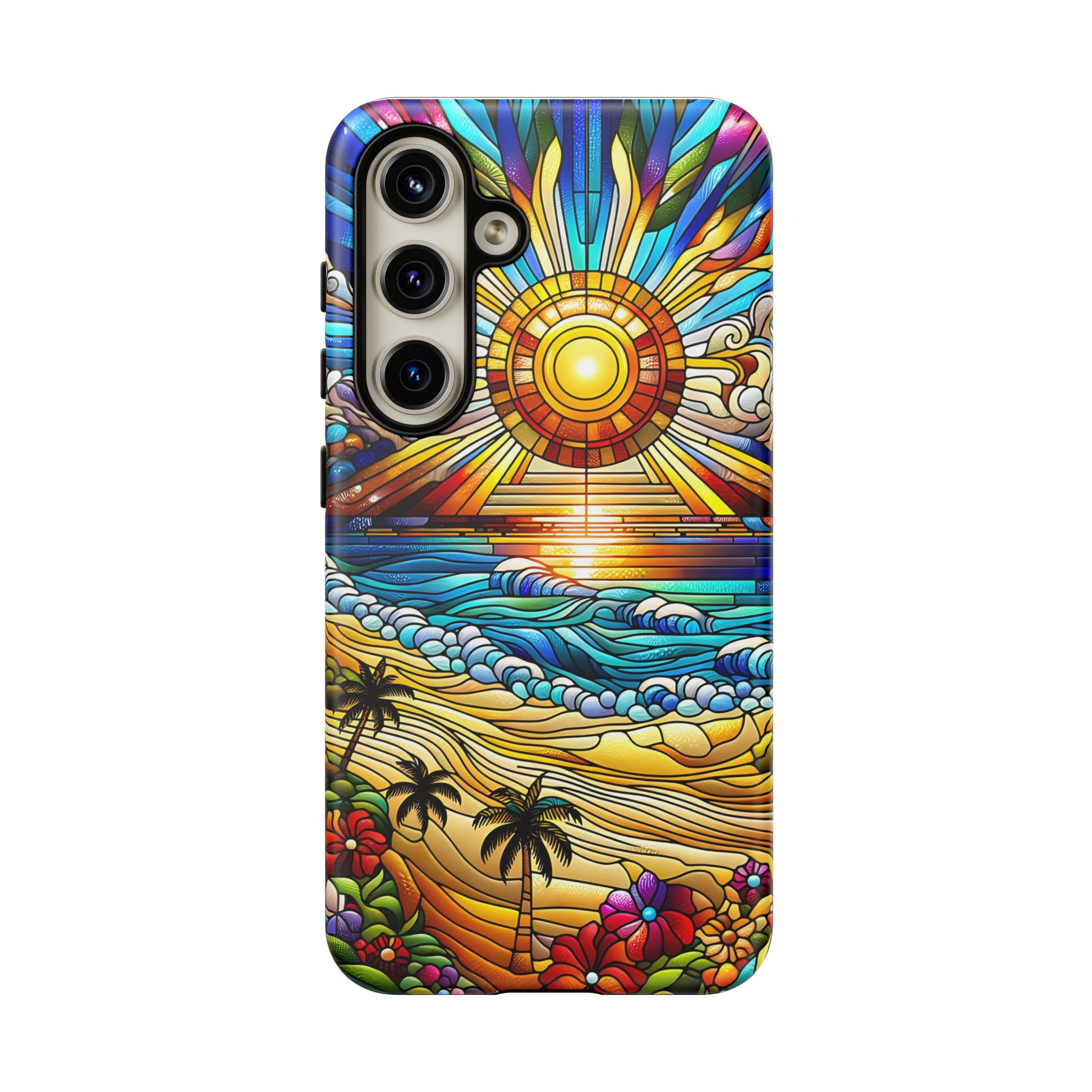 Stained Glass Tough Cases, Protective Phone Case, Nature Inspired Smartphone Cover, Beach Day Summer Accessories, Ocean Lover Gift