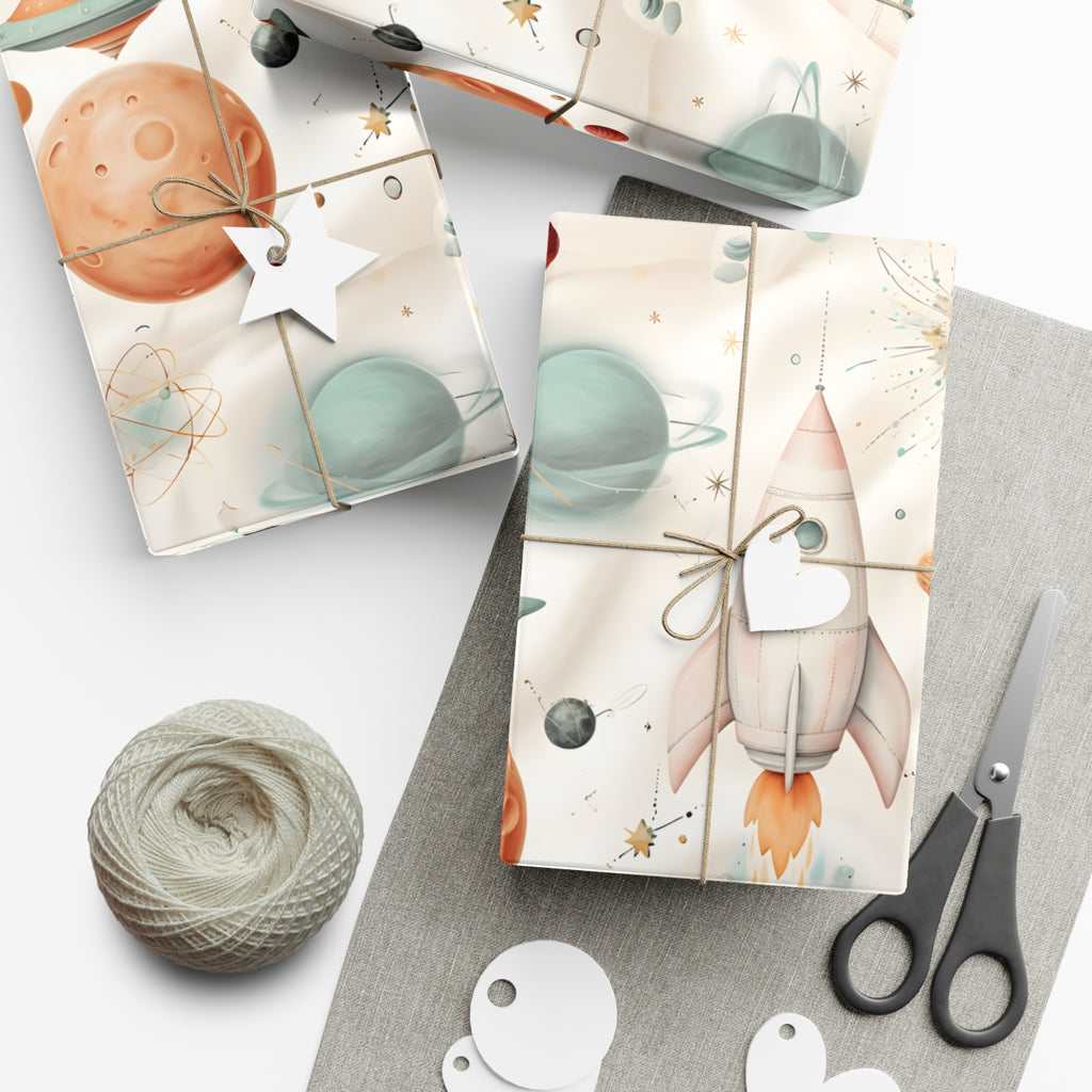 Gift Wrap Papers, Retro Futuristic Pattern, Whimsical Elements, Holiday Gift Wrap, Decorative Wrapping Paper, Gift Packaging Supplies
