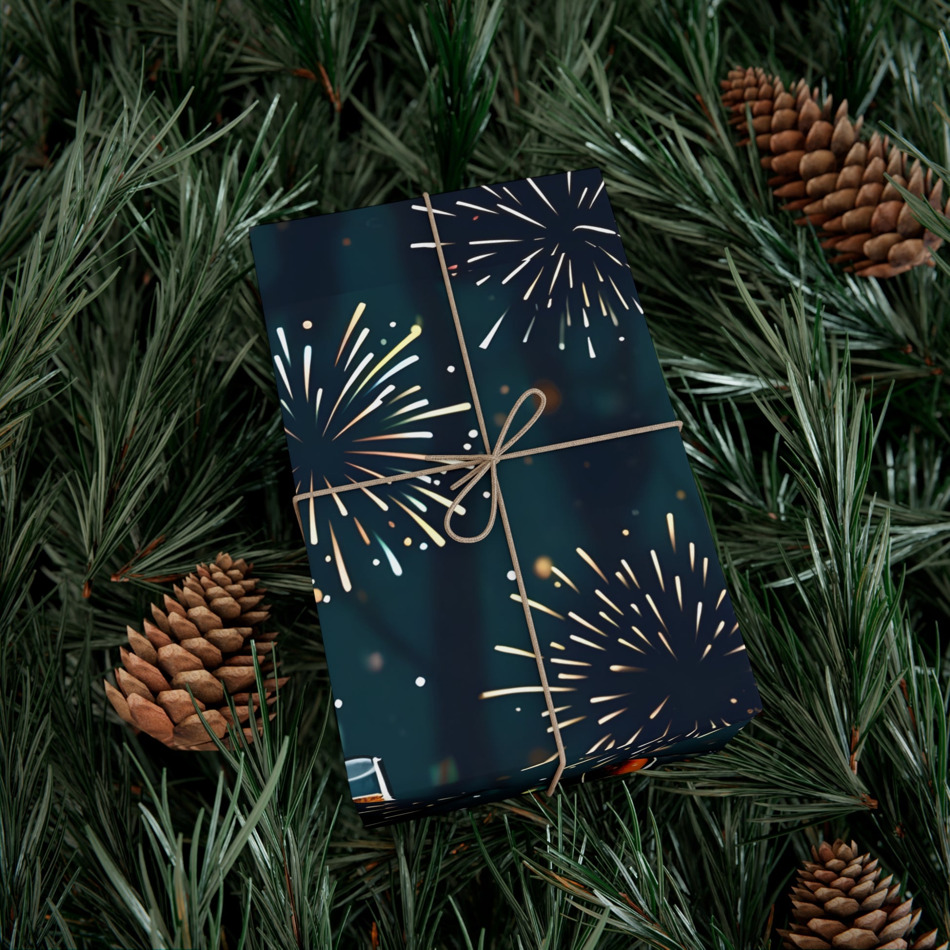 Gift Wrap Papers, New Year's Eve Celebration Pattern With Fireworks And Champagne, Wrapping Paper Roll, Holiday Gift Wrap, Festive
