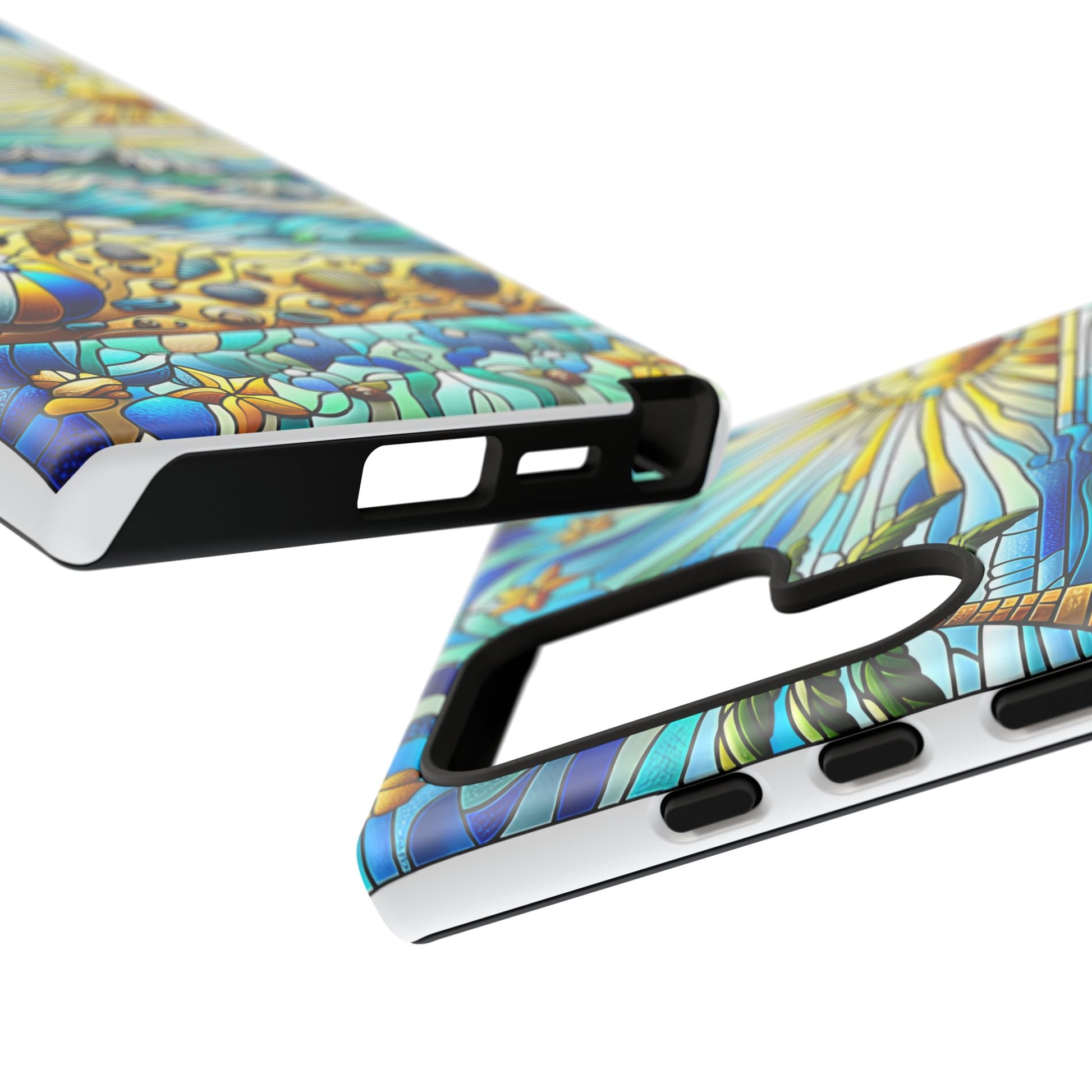 Stained Glass Tough Case, Protective Phone Case, Nature Inspired Smartphone Case, Summer Beach Play Day Phone Cover, Tough Phone Case for