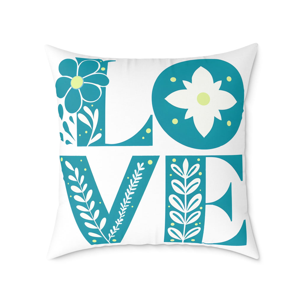 Pillow, Bold 3D Love Typography Surrounded By Nature, Square Poly Canvas Pillow, Home Decor, Gift for Her, Modern Cushion Cover, Love Quote