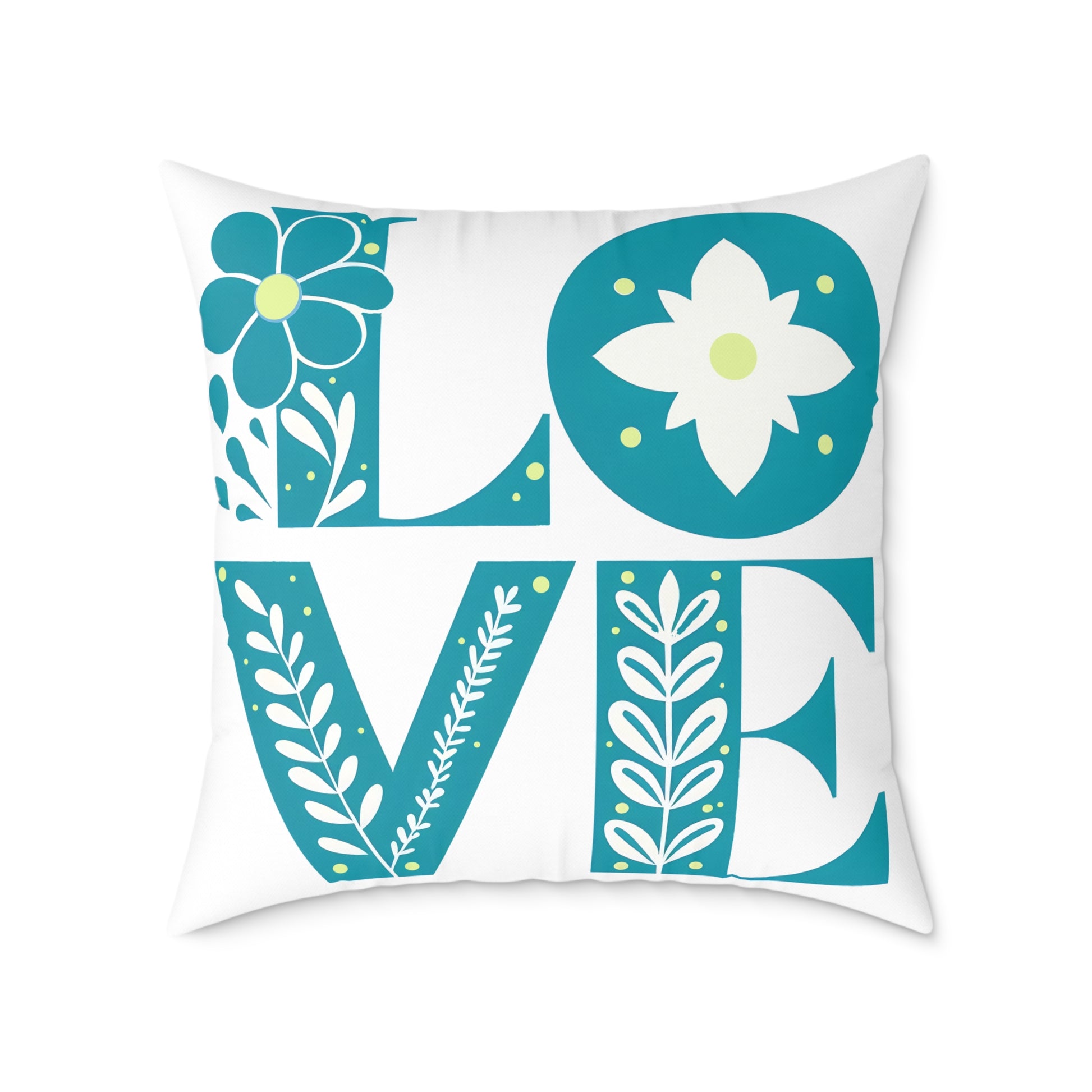 Pillow, Bold 3D Love Typography Surrounded By Nature, Square Poly Canvas Pillow, Home Decor, Gift for Her, Modern Cushion Cover, Love Quote