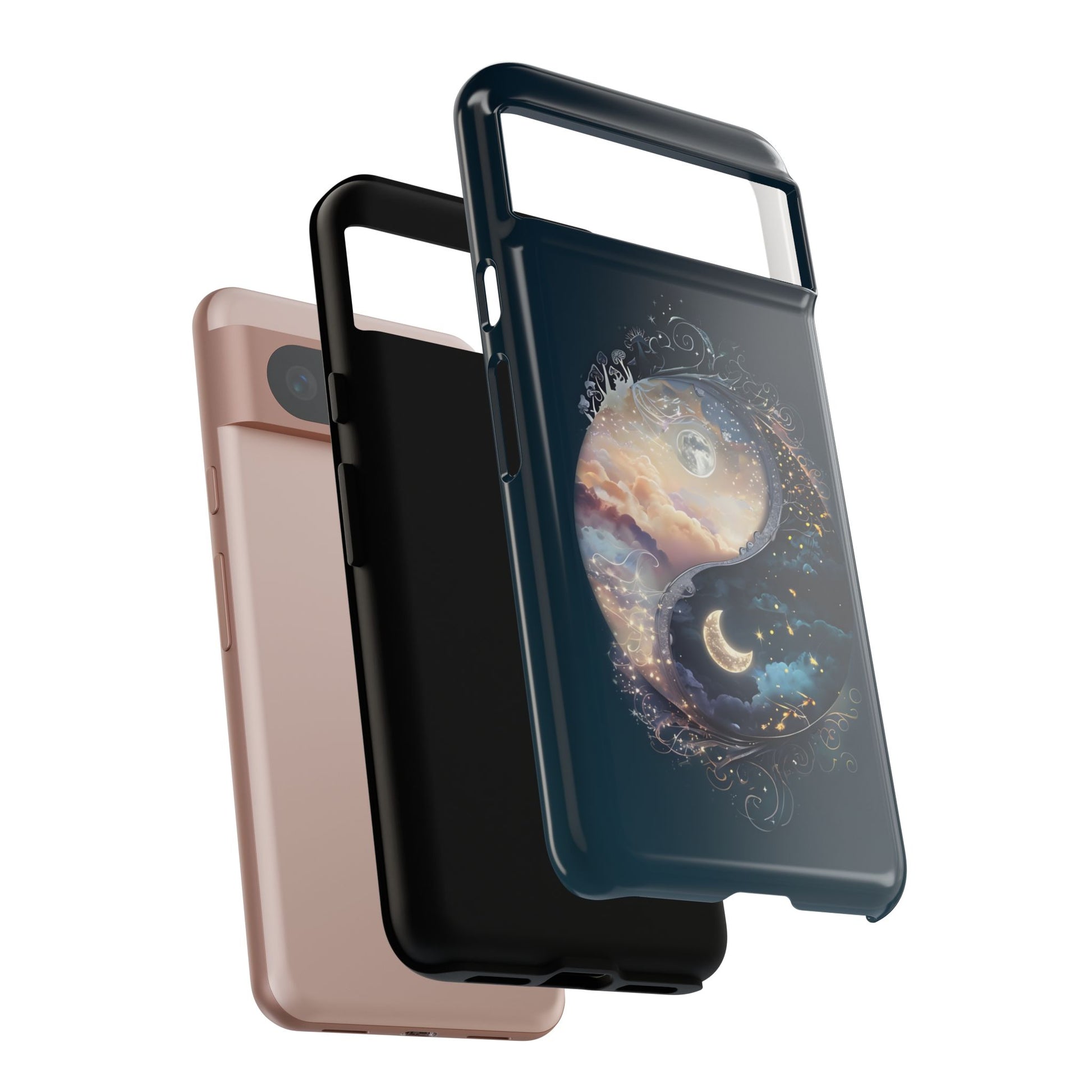 Phone Case, Yin-Yang Symbol Design, Whimsical Day Night Fantasy Print, Protective Cover, Tough Skin, Phone Accessories, Phone Protection