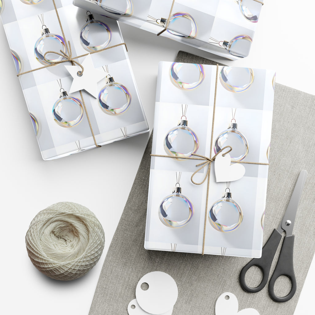 Wrapping Paper, Iridescent Glass Christmas Ornaments On White Background - Gift Wrap Rolls, Eco-Friendly Gift Wrap, Holiday