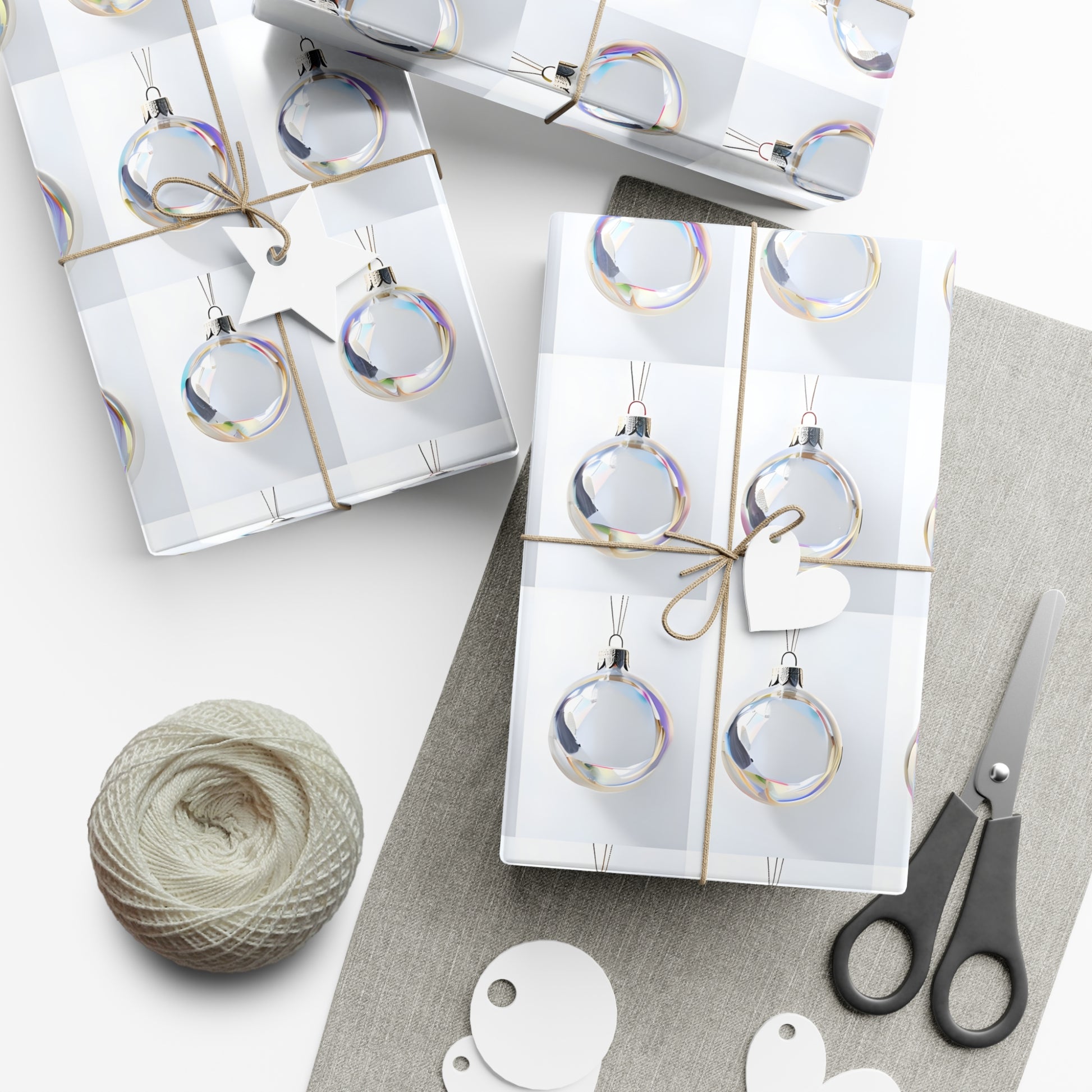 Wrapping Paper, Iridescent Glass Christmas Ornaments On White Background - Gift Wrap Rolls, Eco-Friendly Gift Wrap, Holiday