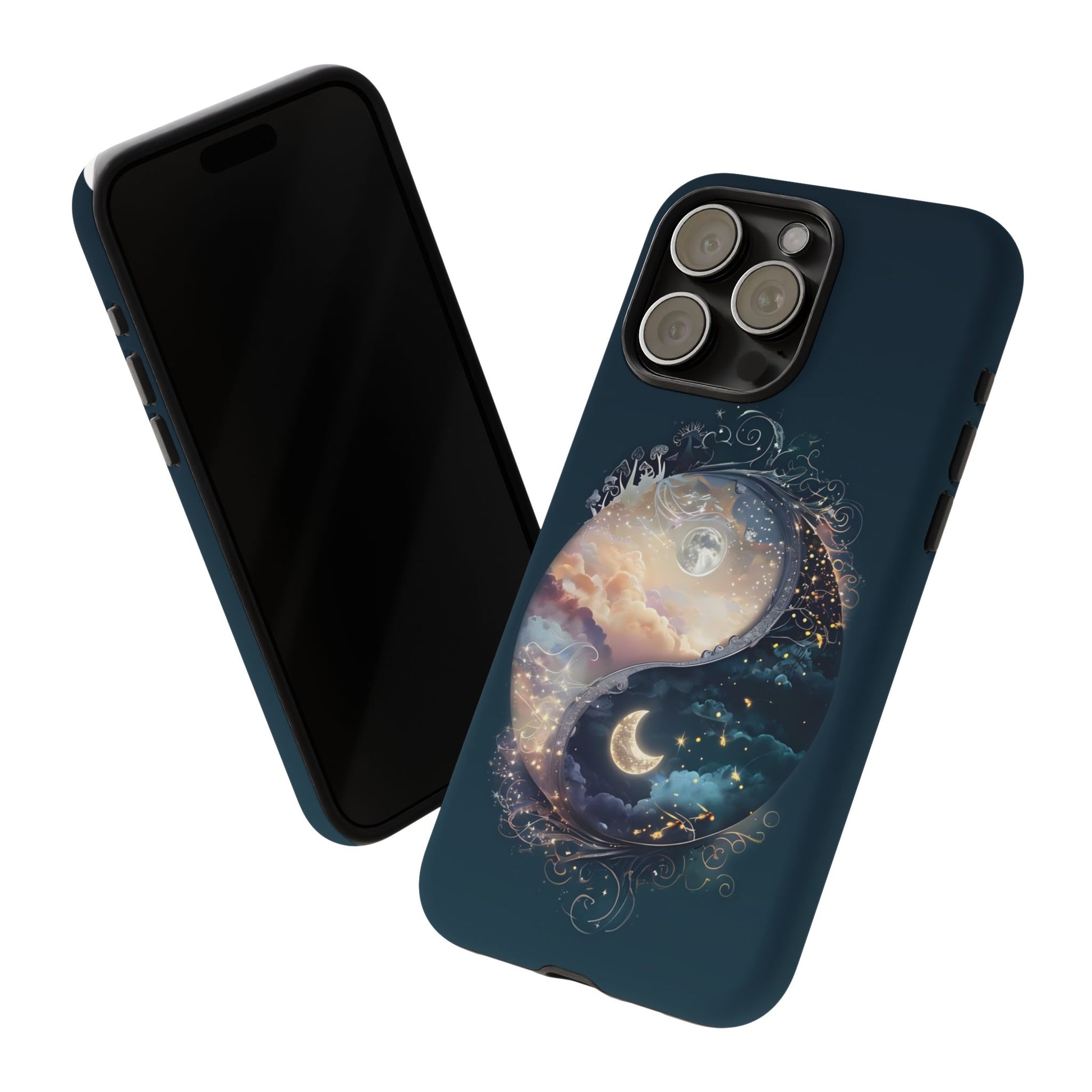 Phone Case, Yin-Yang Symbol Design, Whimsical Day Night Fantasy Print, Protective Cover, Tough Skin, Phone Accessories, Phone Protection