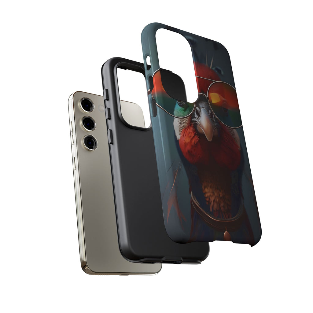 Phone Cases, Bright Exotic Bird in Cool Sunglasses, Protective Tough Cover, Tropical Animal Print, Unique Gift for Bird Lovers, Accessories