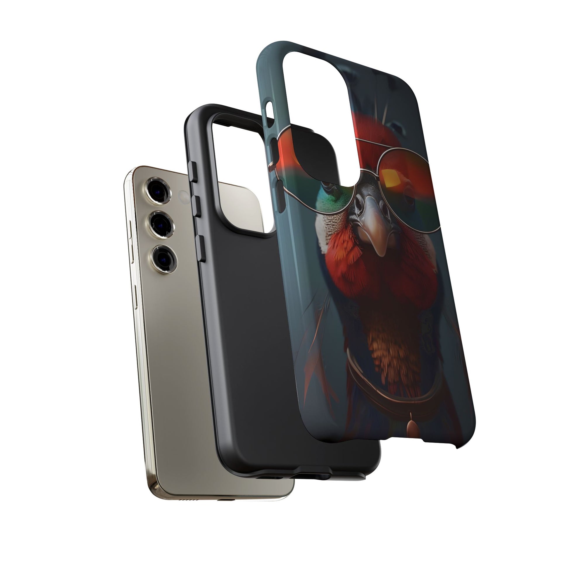 Phone Cases, Bright Exotic Bird in Cool Sunglasses, Protective Tough Cover, Tropical Animal Print, Unique Gift for Bird Lovers, Accessories