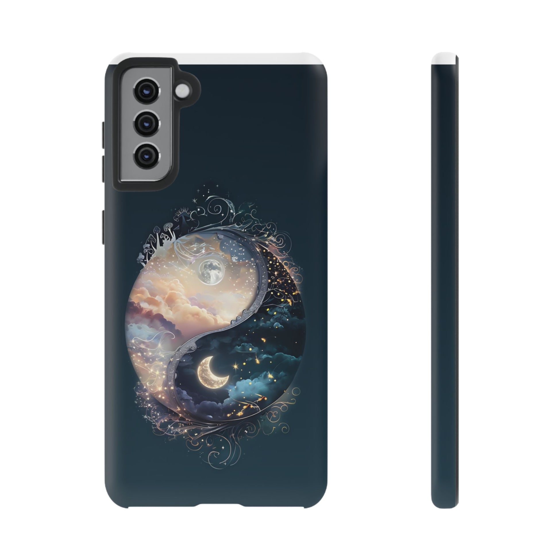 Phone Case, Yin-Yang Symbol Design, Whimsical Day Night Fantasy Print, Protective Cover, Tough Skin, Phone Accessories, Phone Protection