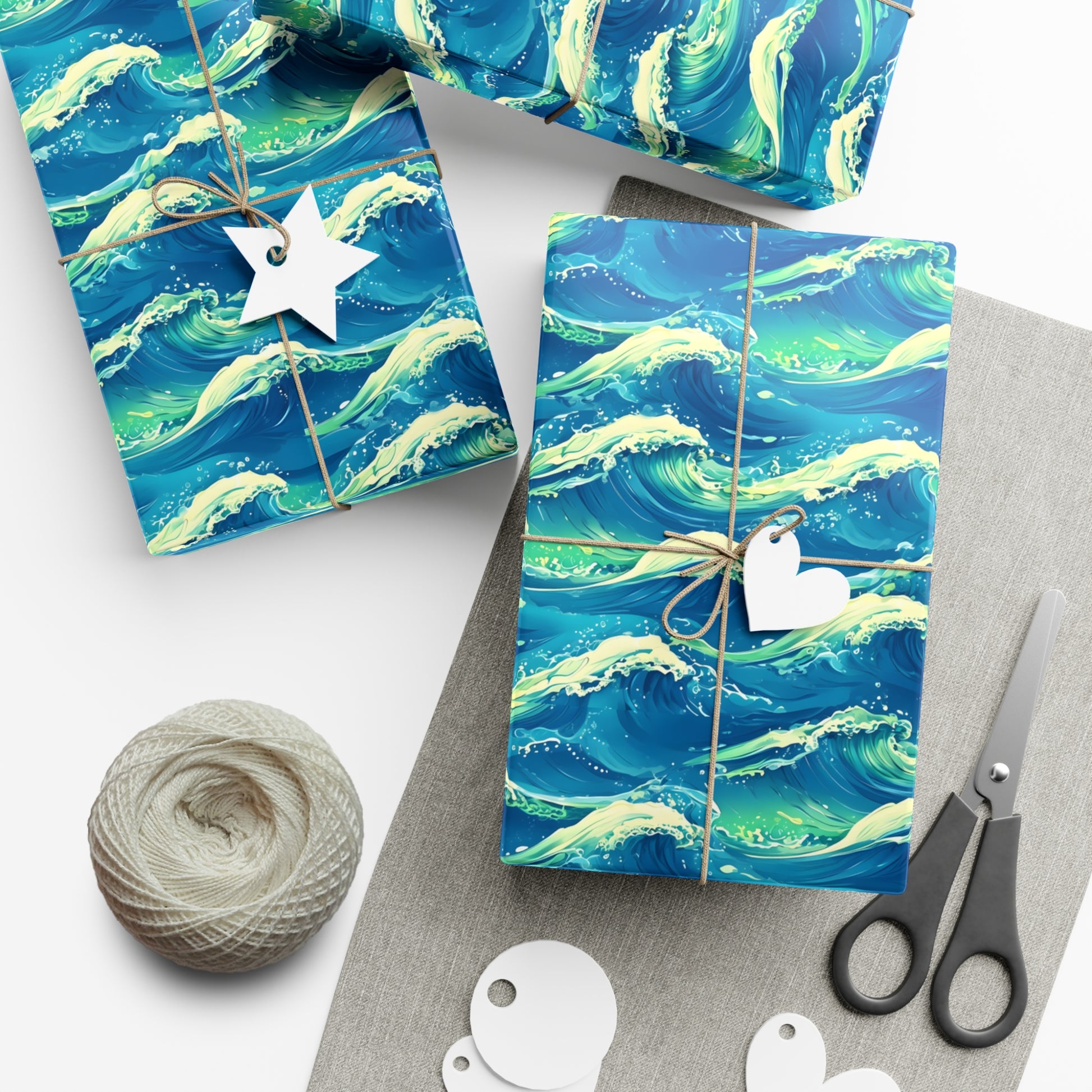 Wrapping Paper, Vibrant Seamless Ocean Waves Gift Wrap Roll, Nautical Gift Packaging, Beach Theme Gift Wrap, Coastal Holiday Wrapping