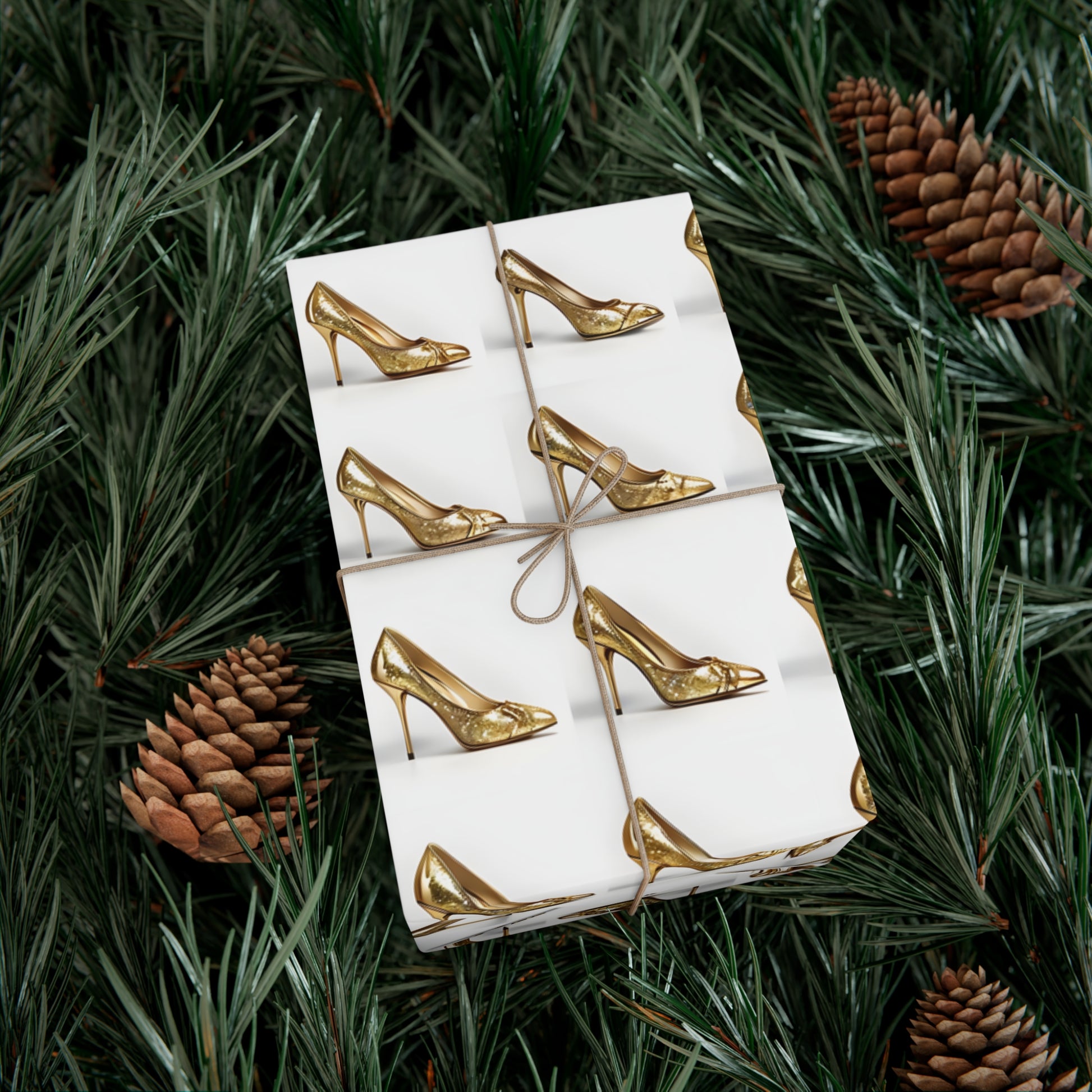 Wrapping Paper, Glimmering Gold High Heels On White Background - Gift Wrap Rolls, Eco-Friendly Gift Wrap, Holiday
