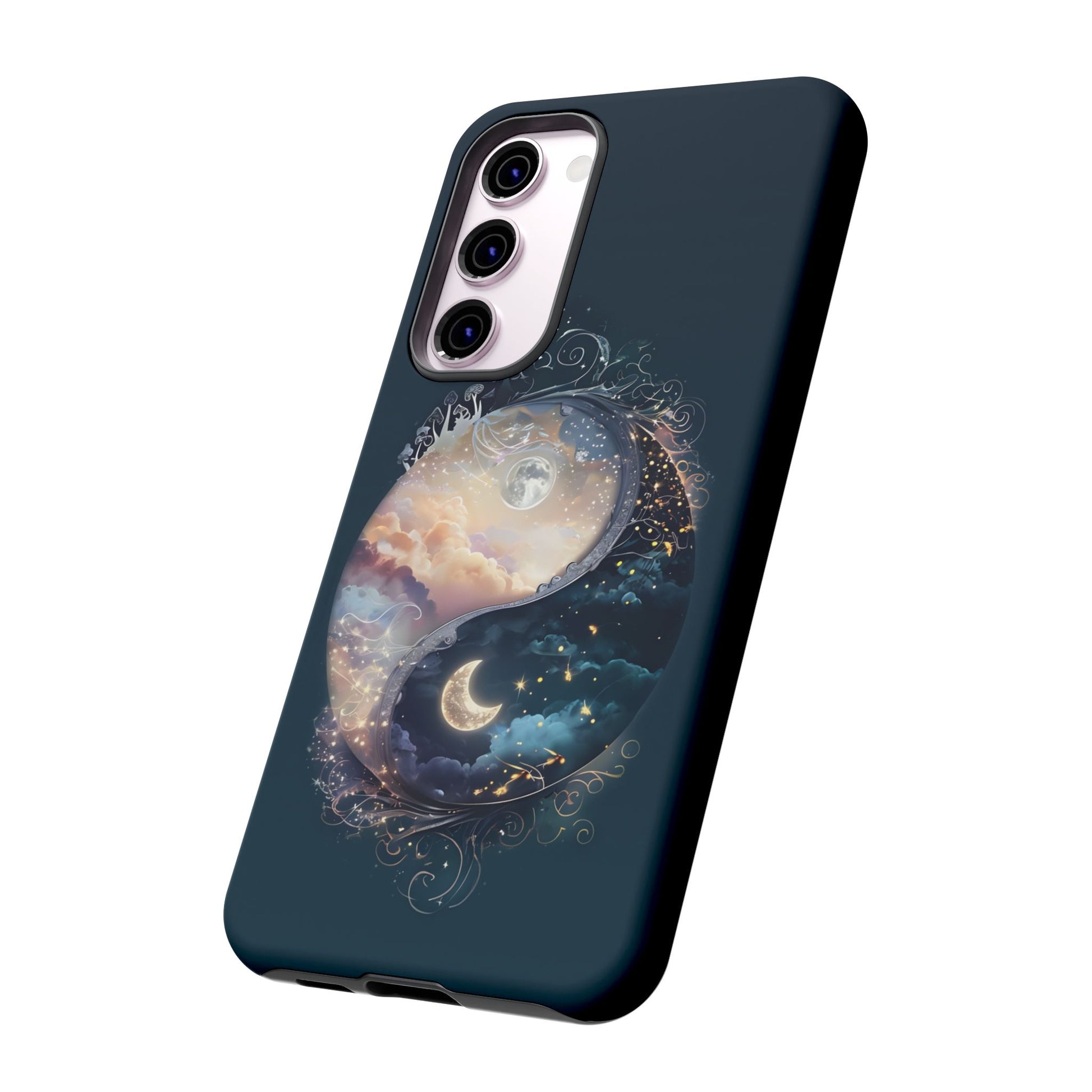 Phone Case, Yin-Yang Symbol Design, Whimsical Day Night Fantasy Print, Protective Cover, Tough Skin, Phone Accessories, Phone Protection