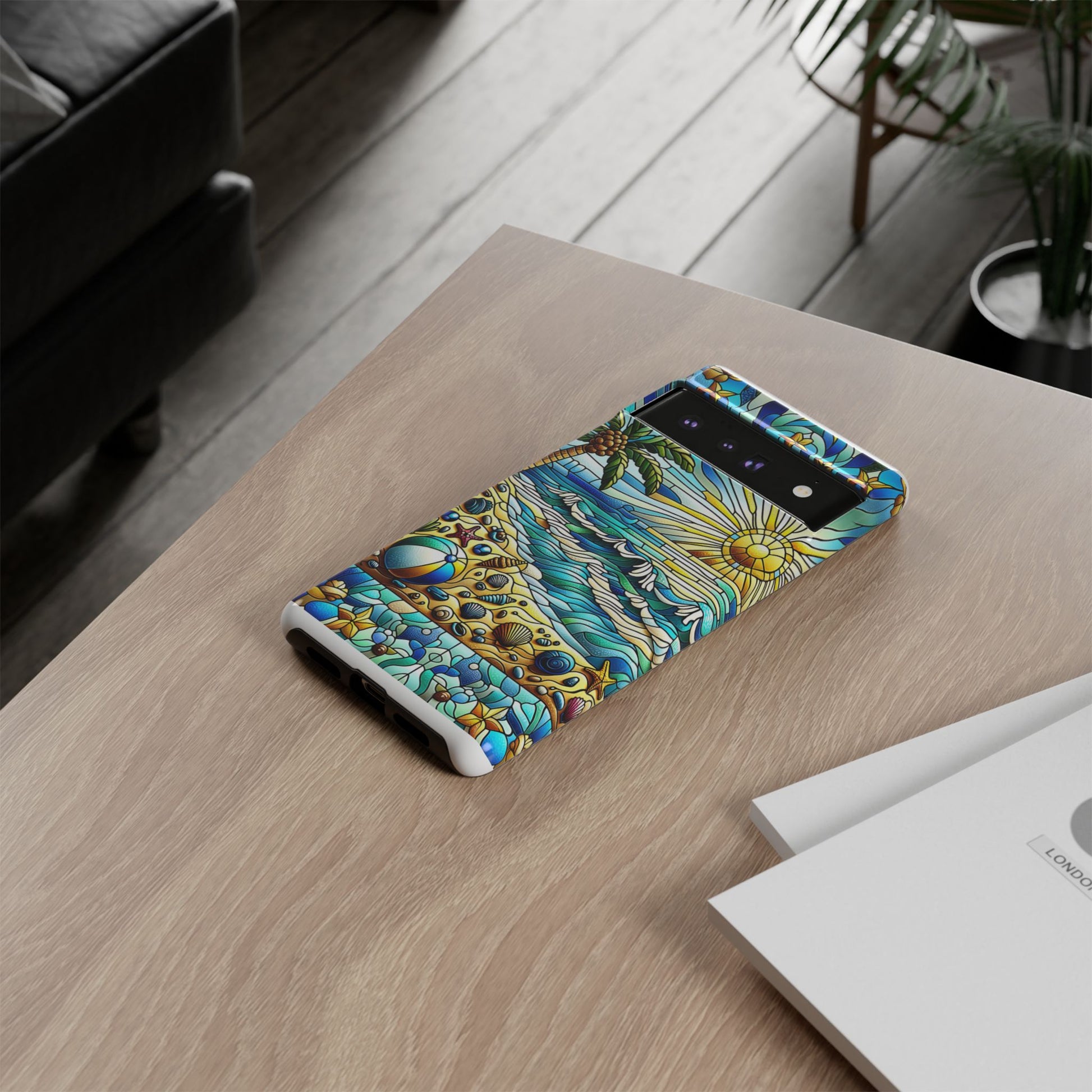 Stained Glass Tough Case, Protective Phone Case, Nature Inspired Smartphone Case, Summer Beach Play Day Phone Cover, Tough Phone Case for