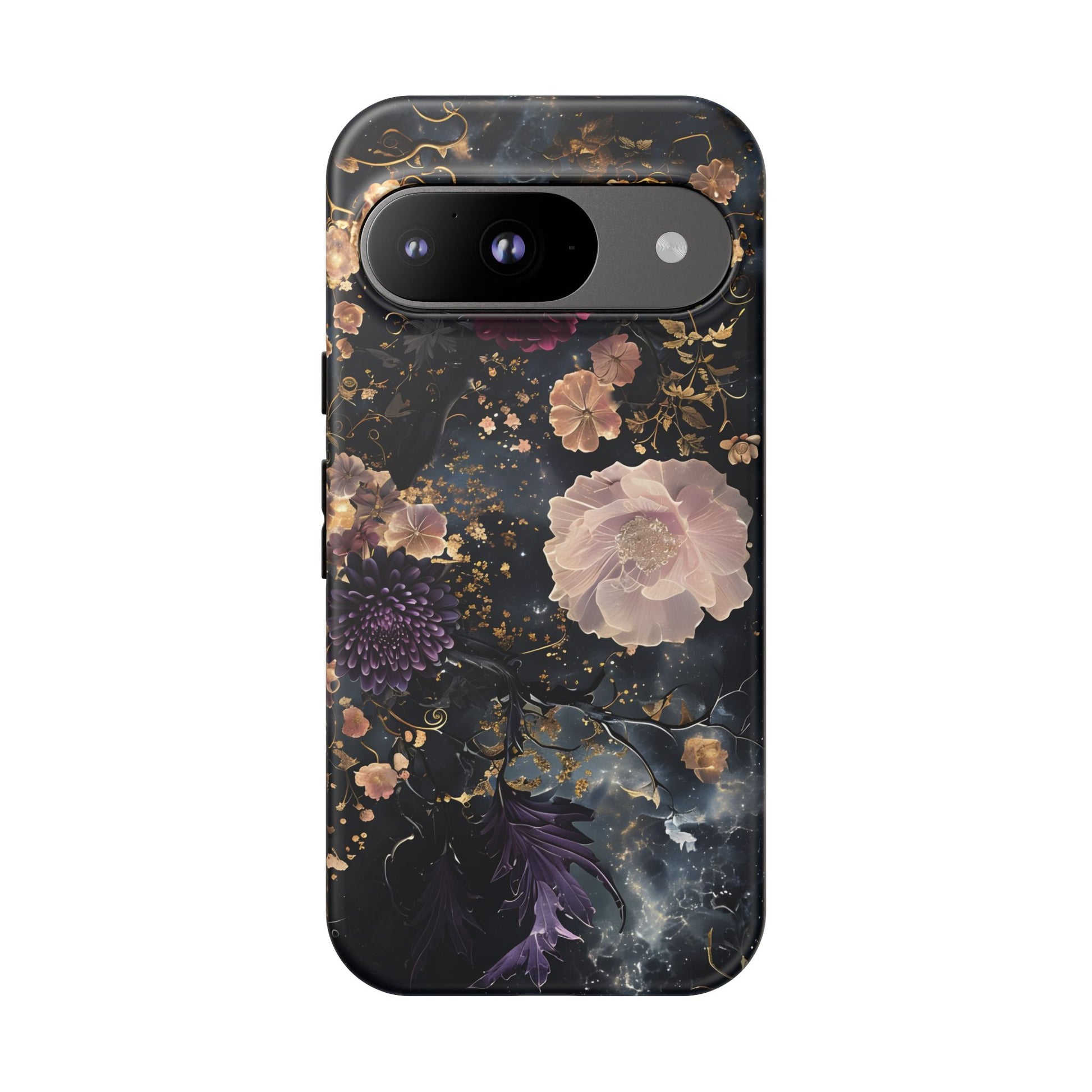 Phone Case, Whimsical Floral Pattern Against Cosmic Nebulous Background. Galaxy, Space, Tough Protective Cover, Unique Gift, Trendy