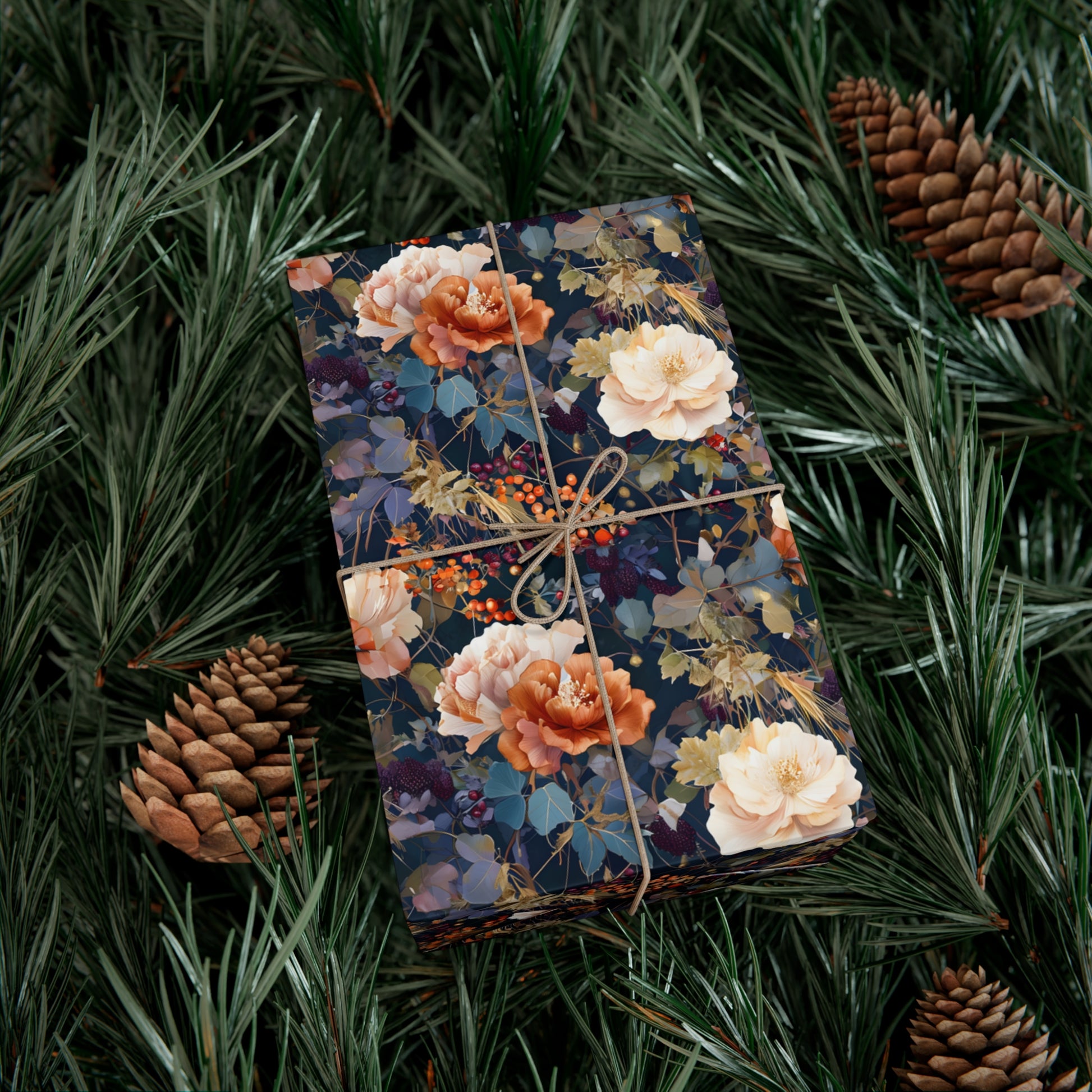 Gift Wrap Papers, Autumn Floral Gift Wrap, Art Nouveau Wrapping Paper, Intricate Fall Flower Pattern, Thanksgiving Gift Wrap, Holiday