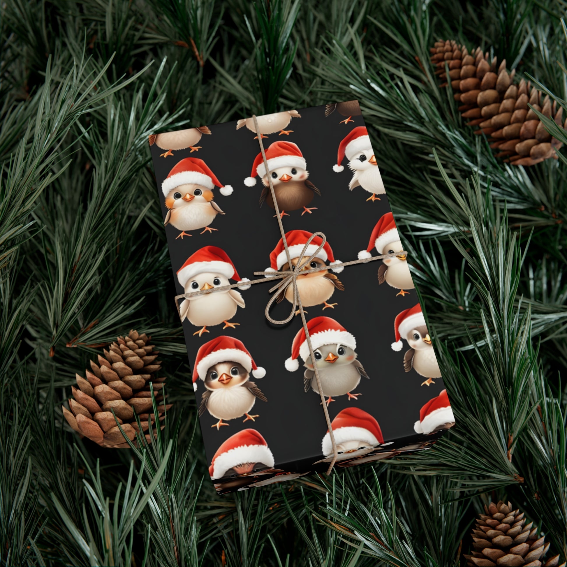 Gift Wrap Papers, Christmas Bird Gift Wrap, Holiday Wrapping Paper, Cute Santa Hat Birds, Festive Gift Wrap, Wrapping Sheets