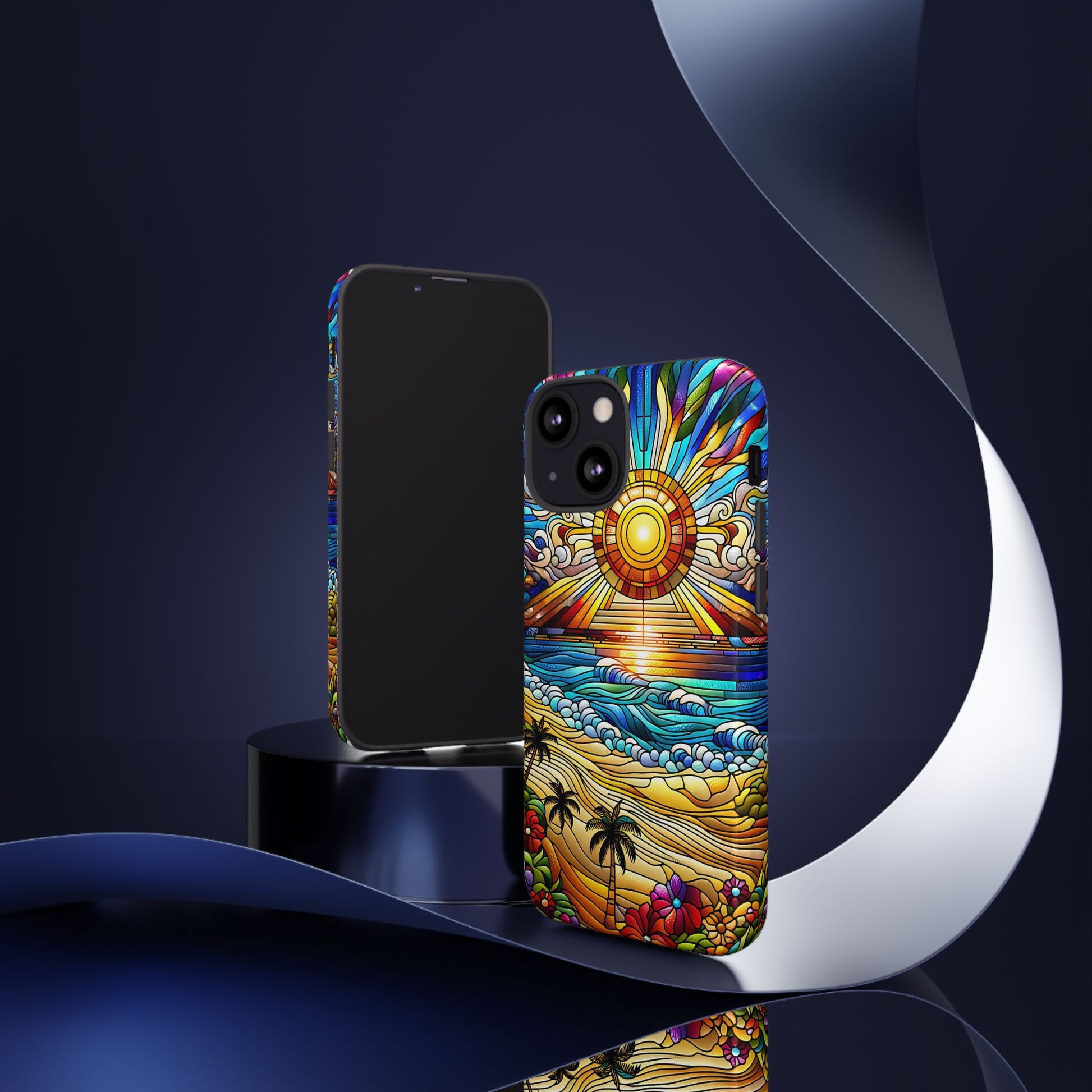 Stained Glass Tough Cases, Protective Phone Case, Nature Inspired Smartphone Cover, Beach Day Summer Accessories, Ocean Lover Gift