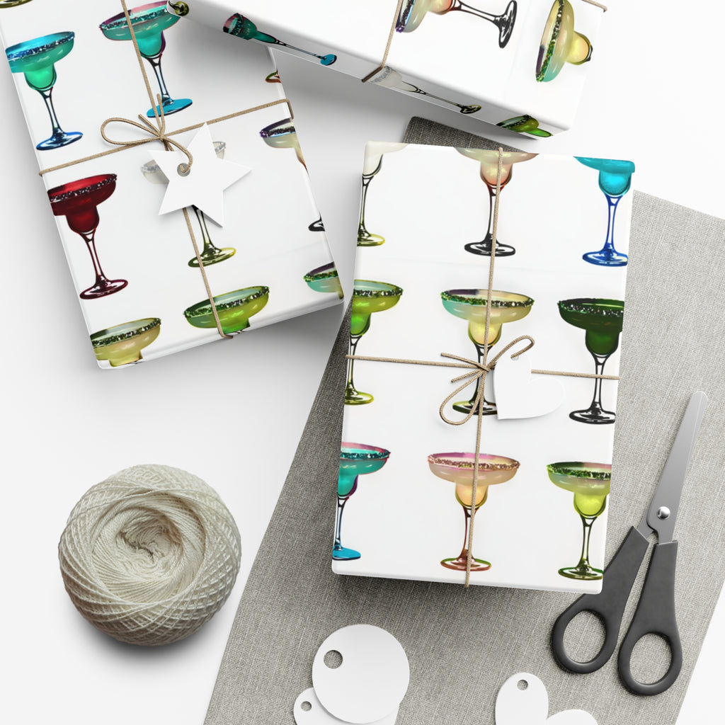 Wrapping Paper, Colorful Margaritas On White Background - Gift Wrap Rolls, Eco-Friendly Gift Wrap, Holiday