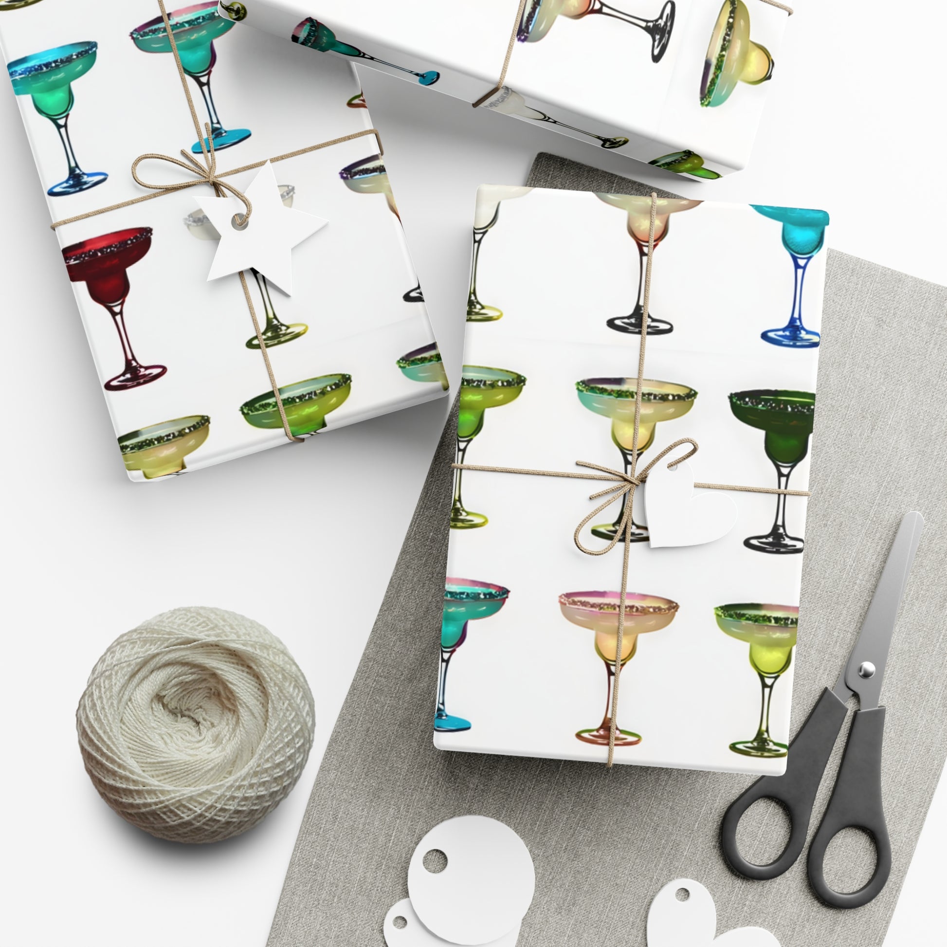 Wrapping Paper, Colorful Margaritas On White Background - Gift Wrap Rolls, Eco-Friendly Gift Wrap, Holiday