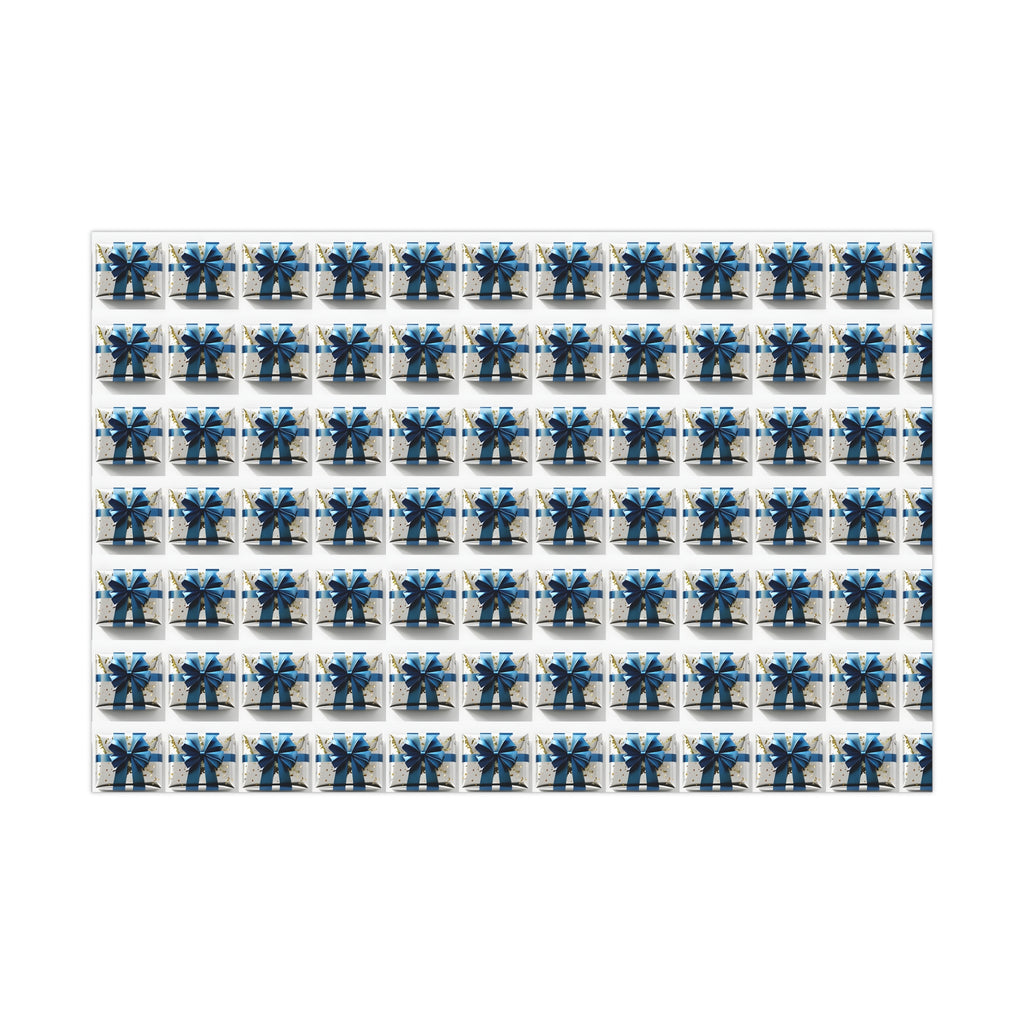 Wrapping Paper, Elegantly Wrapped Gifts On White Background with Blue Bows, Christmas Wrapping, Gift Packaging, Festive Decor, Holiday Gift