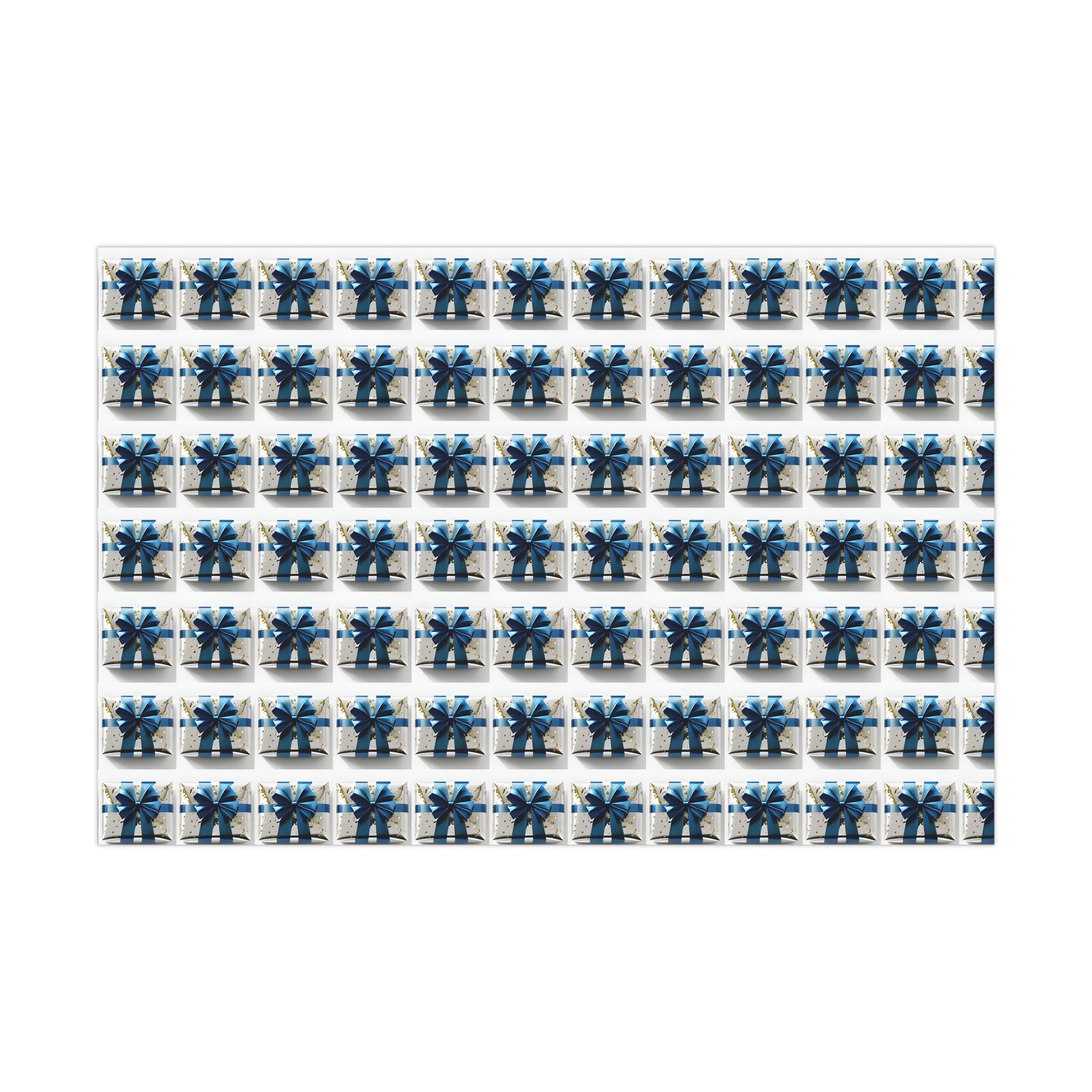 Wrapping Paper, Elegantly Wrapped Gifts On White Background with Blue Bows, Christmas Wrapping, Gift Packaging, Festive Decor, Holiday Gift