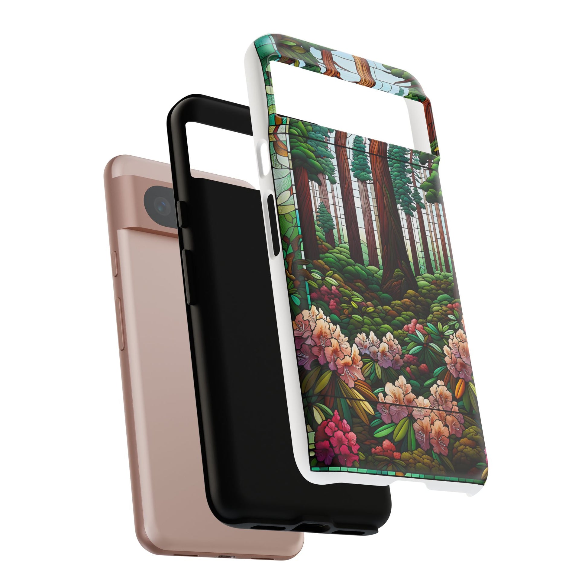 Nature Inspired Tough Cases - Redwood Trees & Rhododendrons Stained Glass iPhone Cover, Protective Phone Shell, Unique Samsung Galaxy Case,