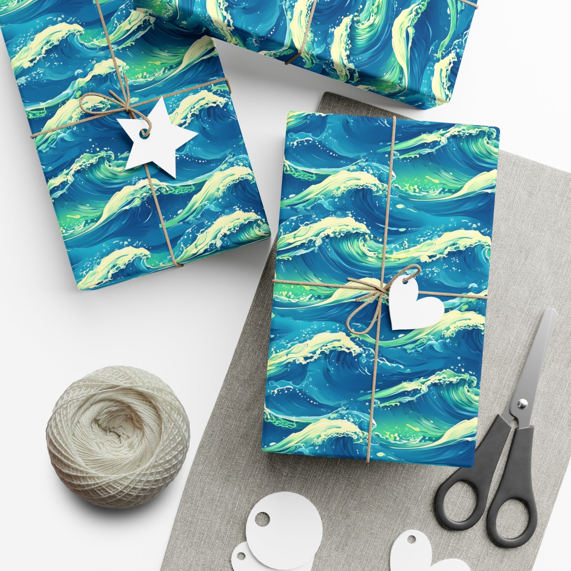 Wrapping Paper, Vibrant Seamless Ocean Waves Gift Wrap Roll, Nautical Gift Packaging, Beach Theme Gift Wrap, Coastal Holiday Wrapping
