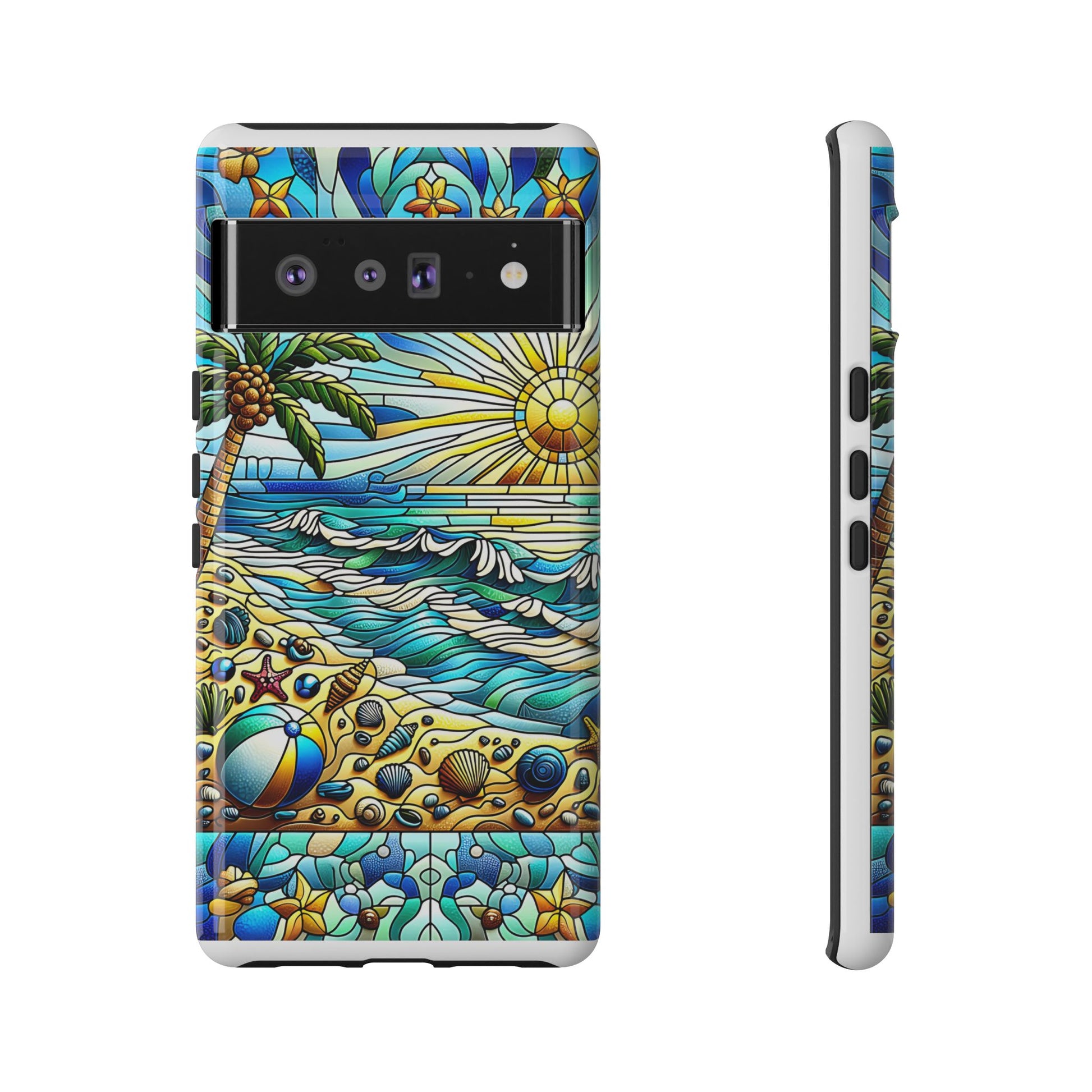 Stained Glass Tough Case, Protective Phone Case, Nature Inspired Smartphone Case, Summer Beach Play Day Phone Cover, Tough Phone Case for