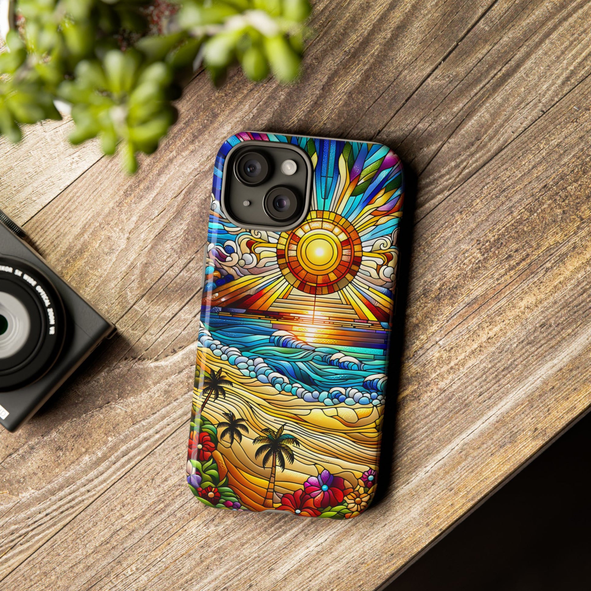 Stained Glass Tough Cases, Protective Phone Case, Nature Inspired Smartphone Cover, Beach Day Summer Accessories, Ocean Lover Gift