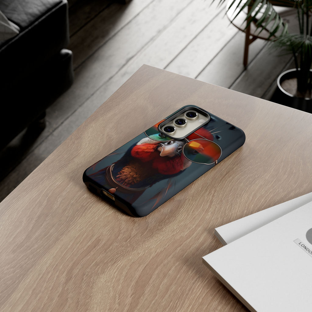Phone Cases, Bright Exotic Bird in Cool Sunglasses, Protective Tough Cover, Tropical Animal Print, Unique Gift for Bird Lovers, Accessories