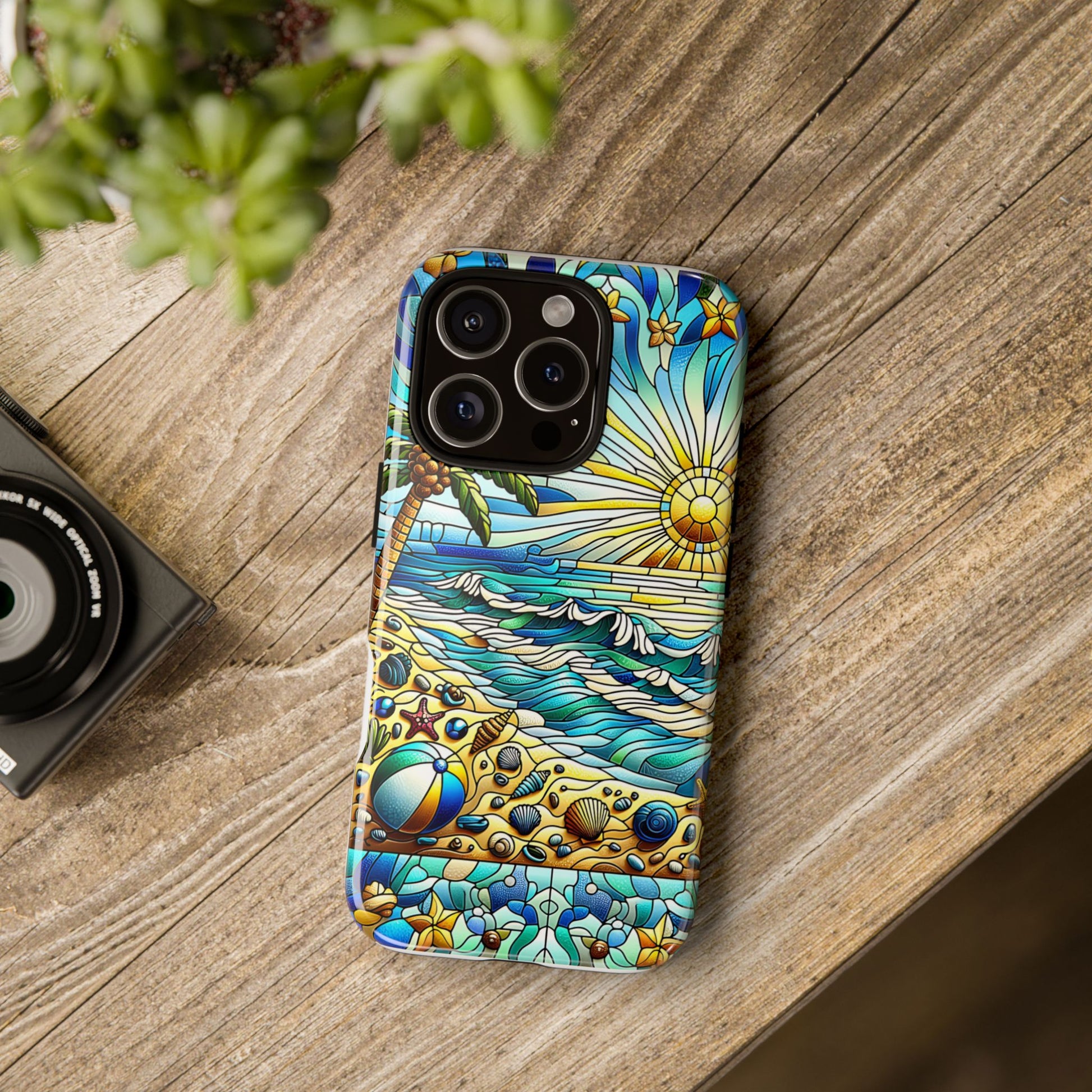 Stained Glass Tough Case, Protective Phone Case, Nature Inspired Smartphone Case, Summer Beach Play Day Phone Cover, Tough Phone Case for
