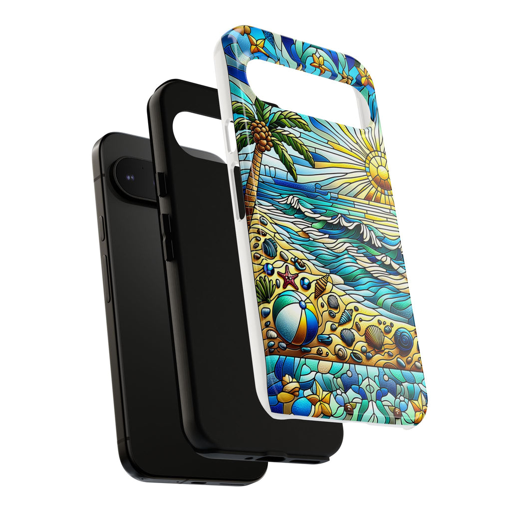 Stained Glass Tough Case, Protective Phone Case, Nature Inspired Smartphone Case, Summer Beach Play Day Phone Cover, Tough Phone Case for