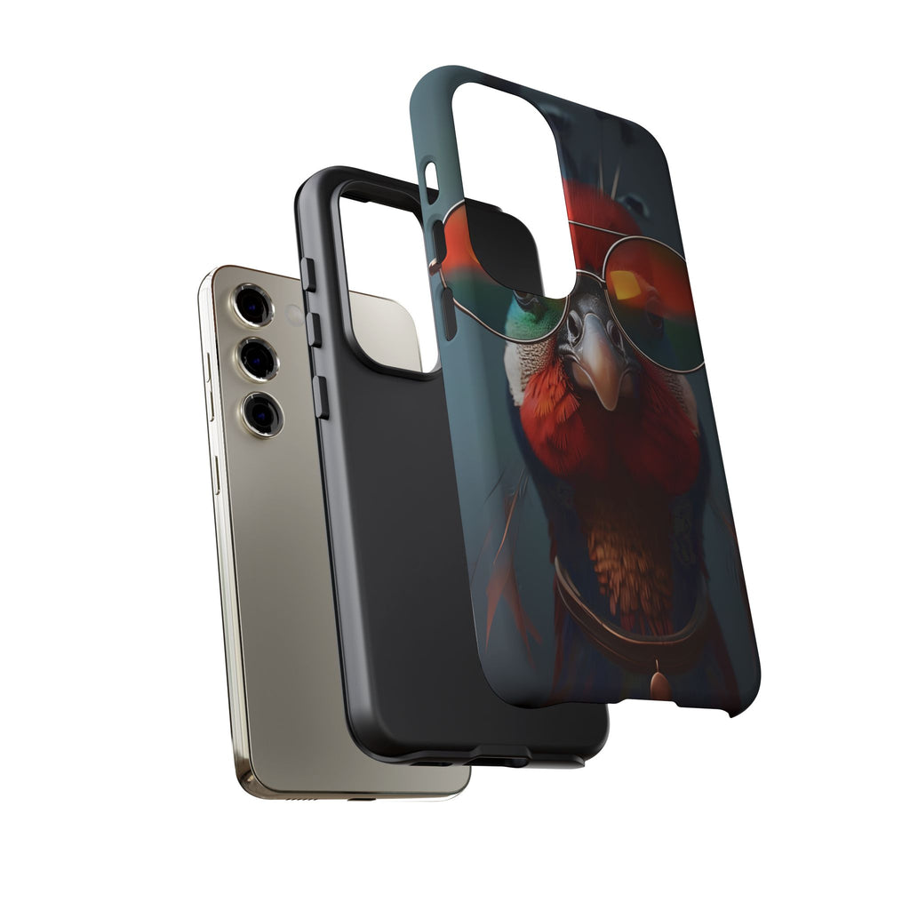 Phone Cases, Bright Exotic Bird in Cool Sunglasses, Protective Tough Cover, Tropical Animal Print, Unique Gift for Bird Lovers, Accessories
