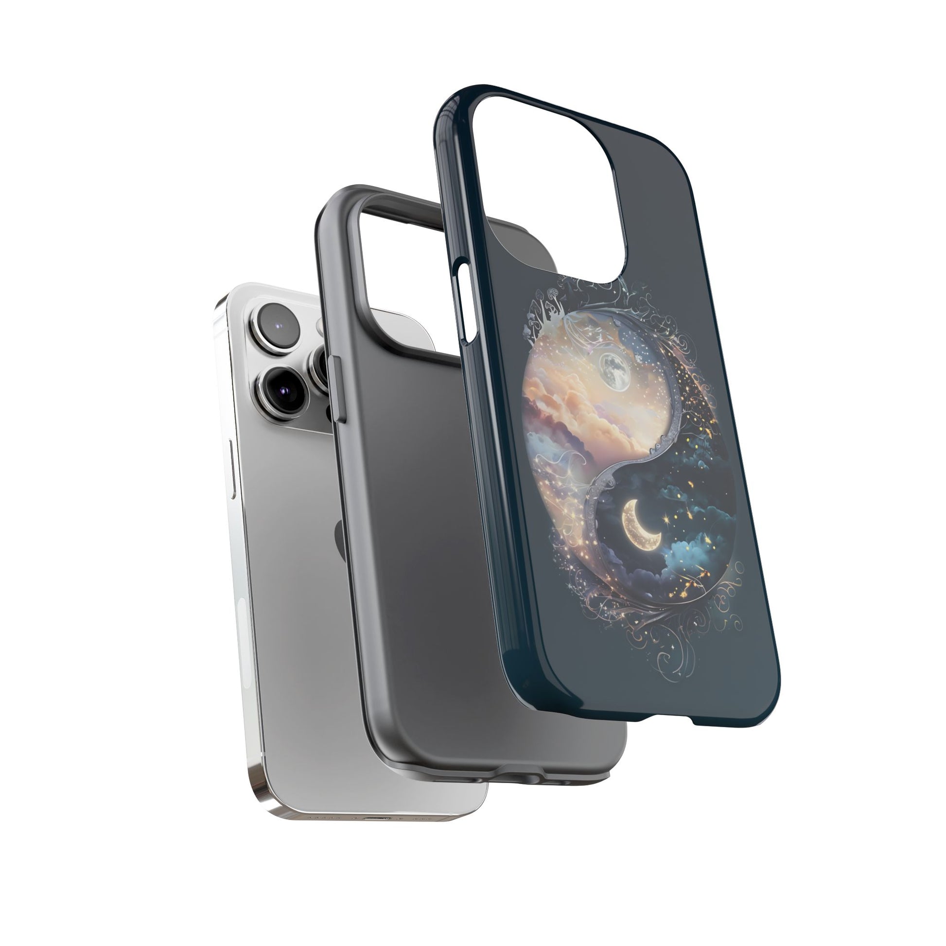 Phone Case, Yin-Yang Symbol Design, Whimsical Day Night Fantasy Print, Protective Cover, Tough Skin, Phone Accessories, Phone Protection