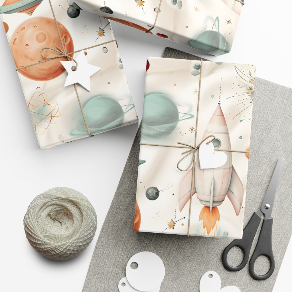 Gift Wrap Papers, Retro Futuristic Pattern, Whimsical Elements, Holiday Gift Wrap, Decorative Wrapping Paper, Gift Packaging Supplies