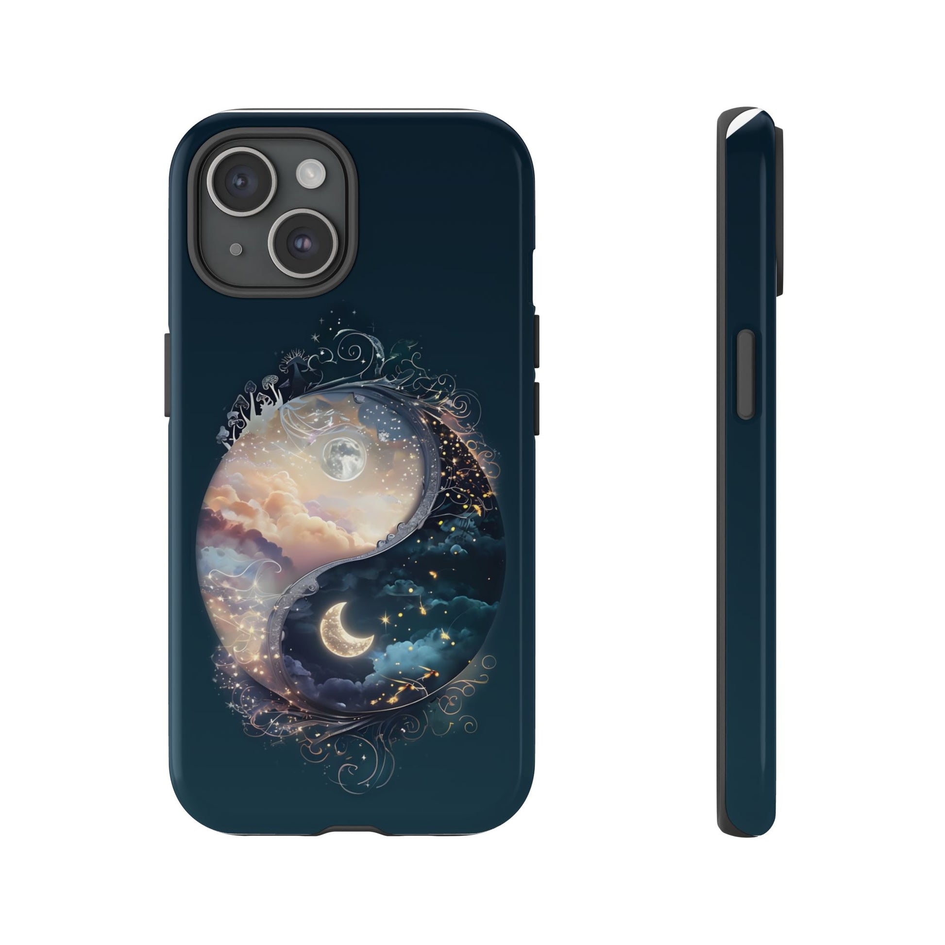 Phone Case, Yin-Yang Symbol Design, Whimsical Day Night Fantasy Print, Protective Cover, Tough Skin, Phone Accessories, Phone Protection