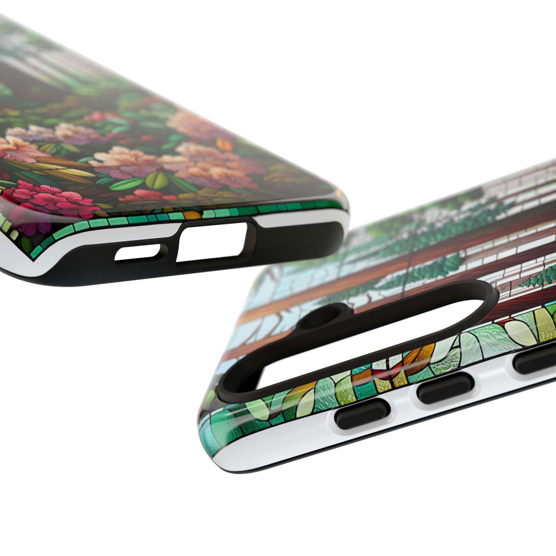 Nature Inspired Tough Cases - Redwood Trees & Rhododendrons Stained Glass iPhone Cover, Protective Phone Shell, Unique Samsung Galaxy Case,