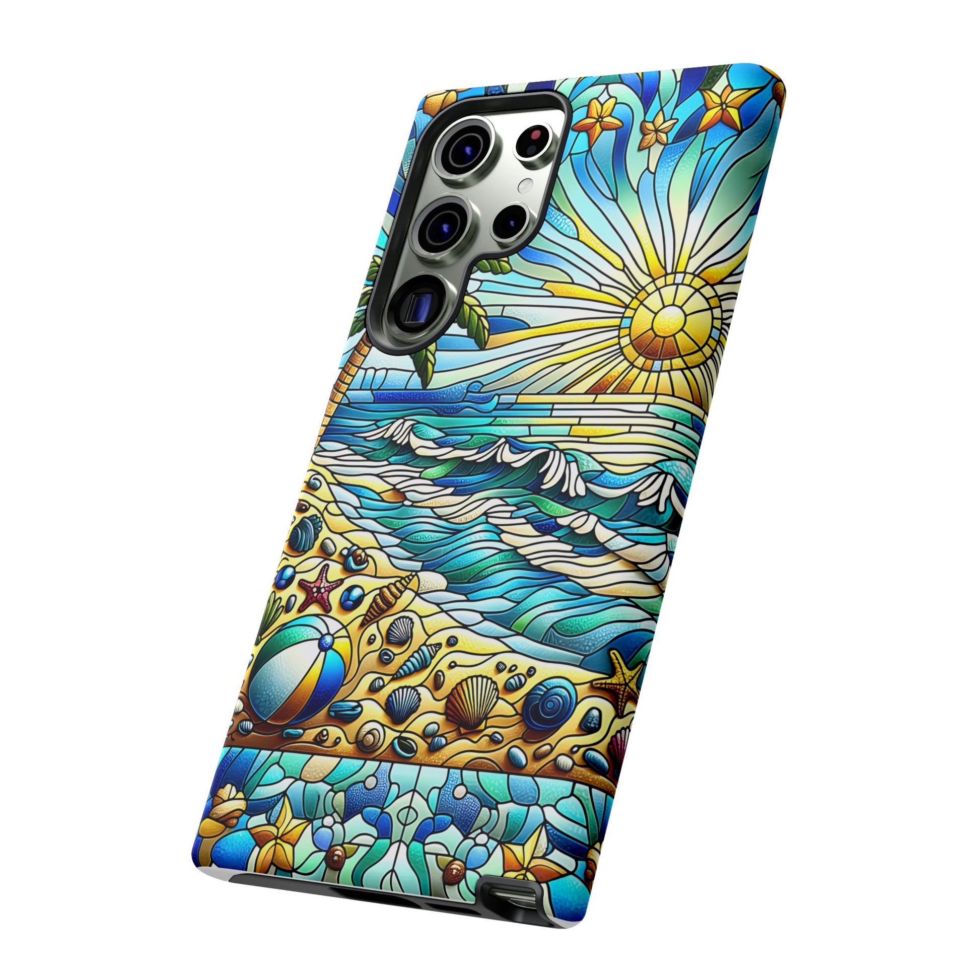 Stained Glass Tough Case, Protective Phone Case, Nature Inspired Smartphone Case, Summer Beach Play Day Phone Cover, Tough Phone Case for