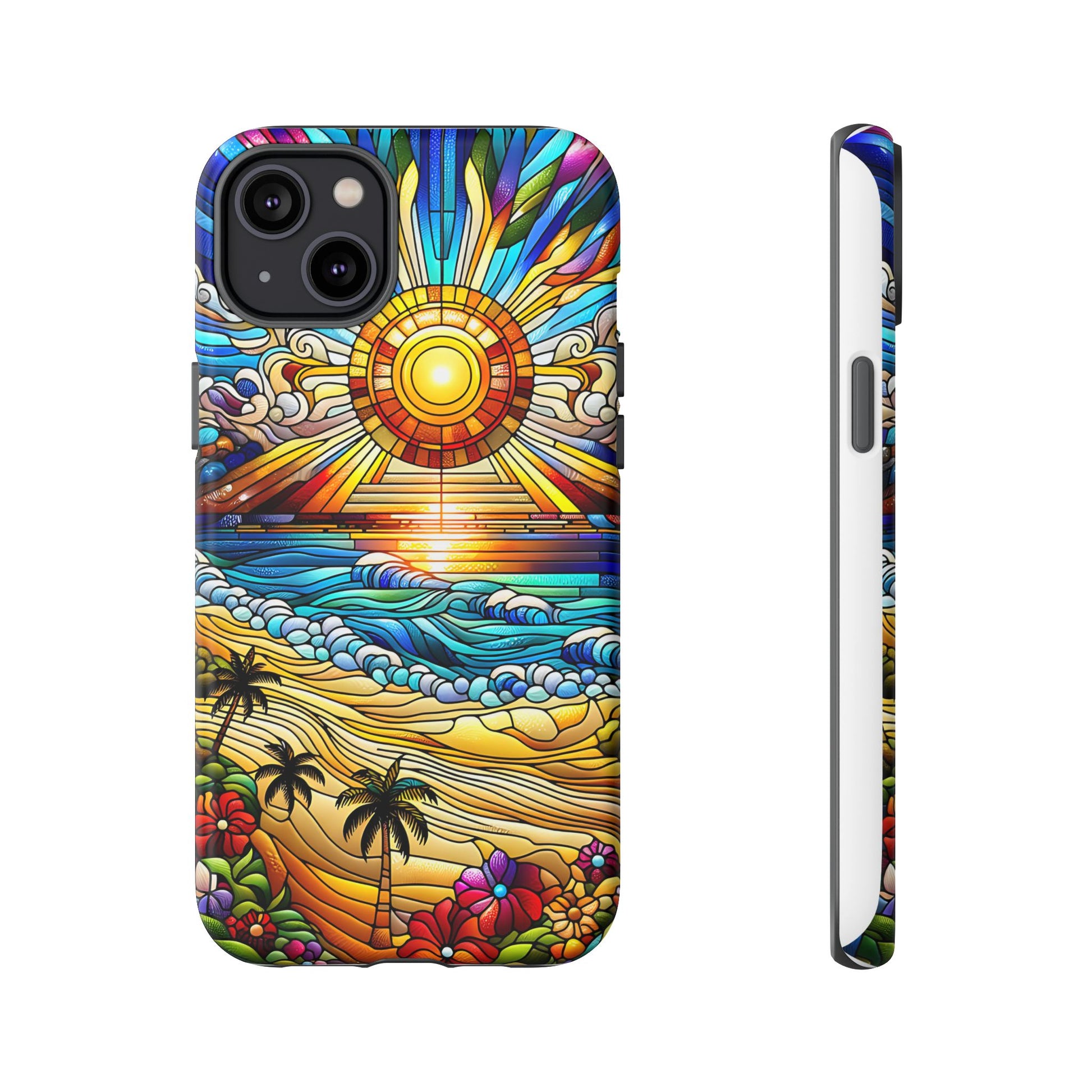 Stained Glass Tough Cases, Protective Phone Case, Nature Inspired Smartphone Cover, Beach Day Summer Accessories, Ocean Lover Gift