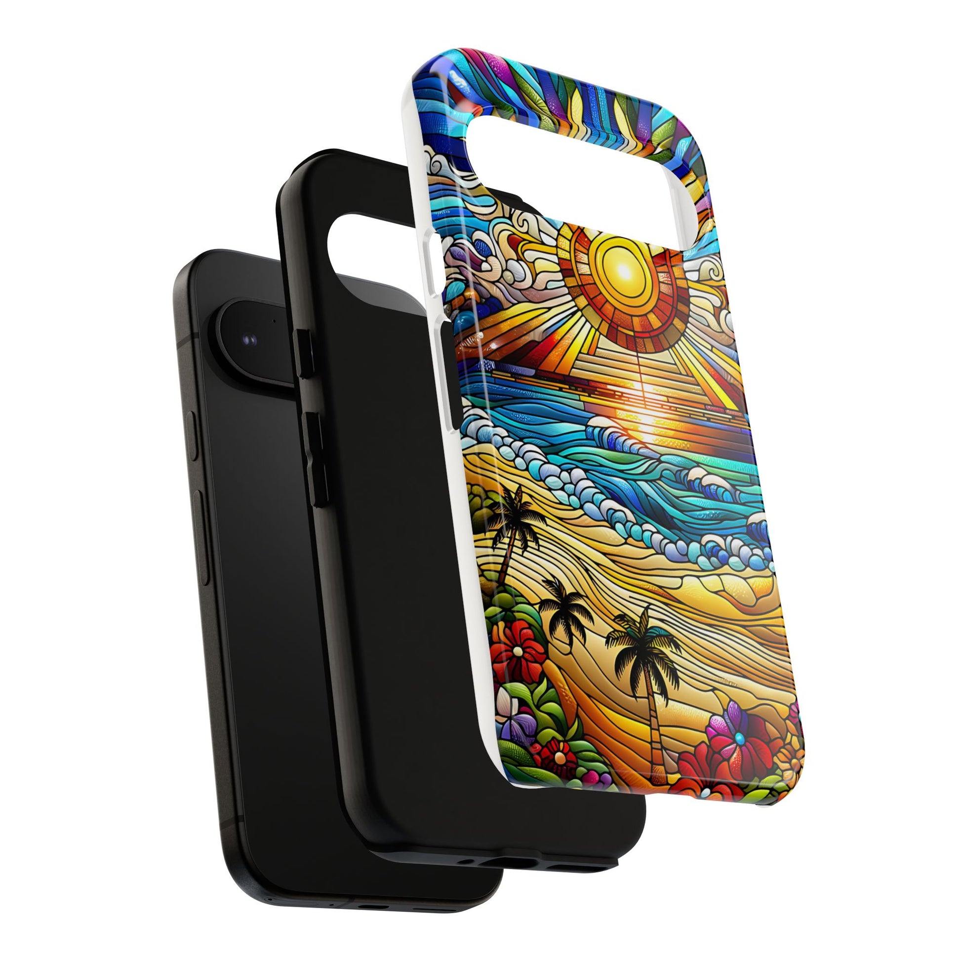 Stained Glass Tough Cases, Protective Phone Case, Nature Inspired Smartphone Cover, Beach Day Summer Accessories, Ocean Lover Gift