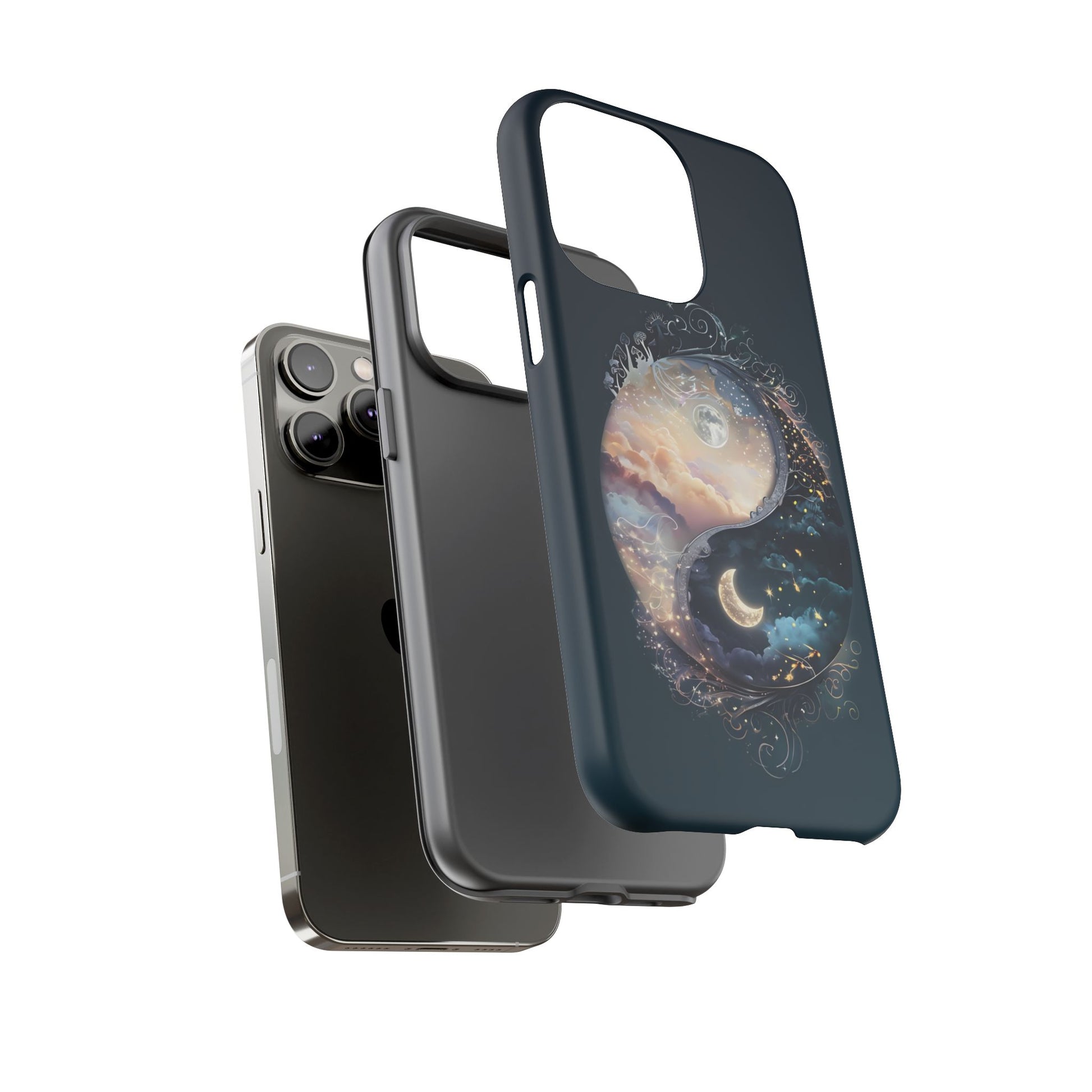 Phone Case, Yin-Yang Symbol Design, Whimsical Day Night Fantasy Print, Protective Cover, Tough Skin, Phone Accessories, Phone Protection
