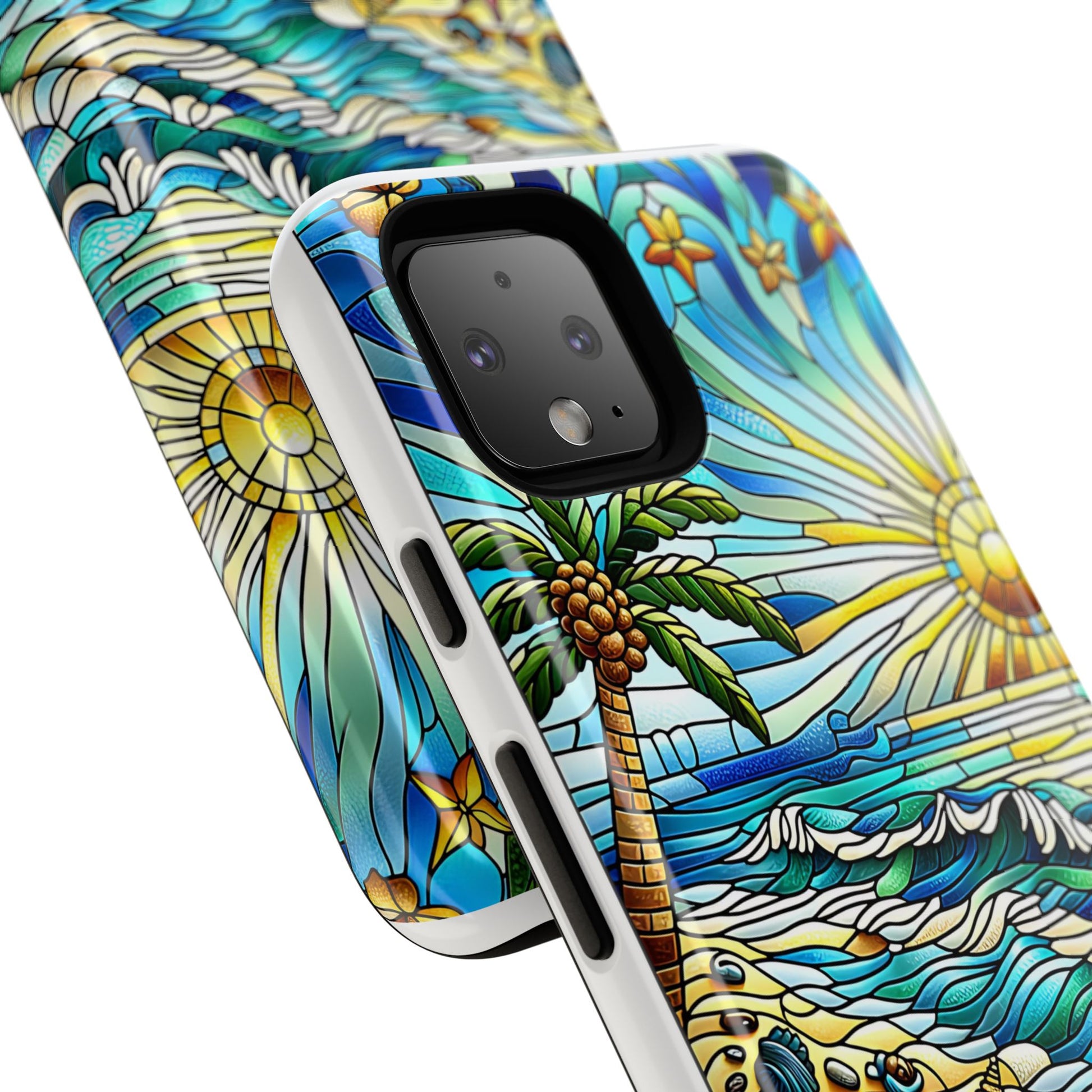 Stained Glass Tough Case, Protective Phone Case, Nature Inspired Smartphone Case, Summer Beach Play Day Phone Cover, Tough Phone Case for
