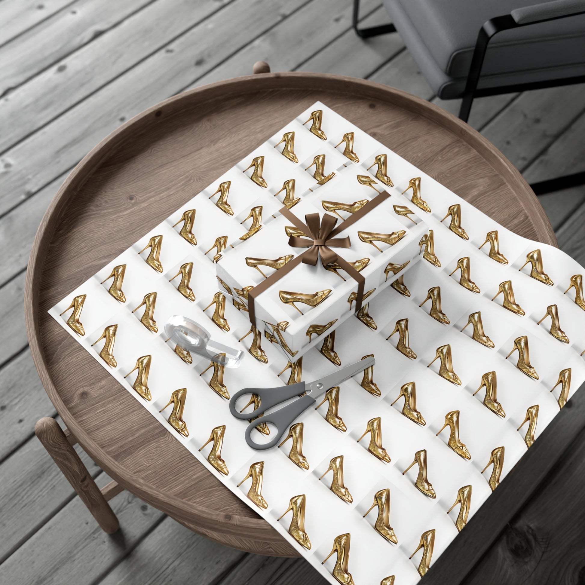 Wrapping Paper, Glimmering Gold High Heels On White Background - Gift Wrap Rolls, Eco-Friendly Gift Wrap, Holiday